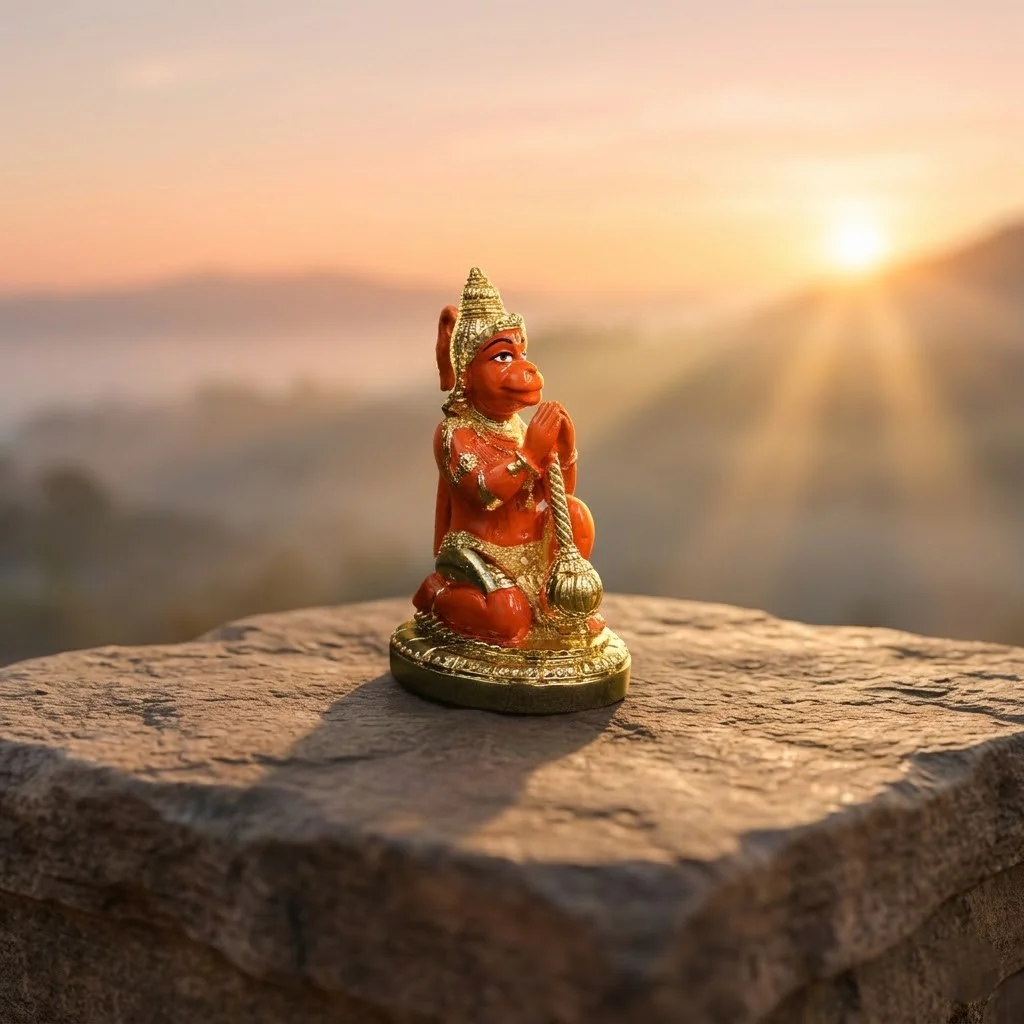 Hanuman Ji Idol Red Gold Finish and Mini Spiritual Statue for Home Car Dashboard - Image 2