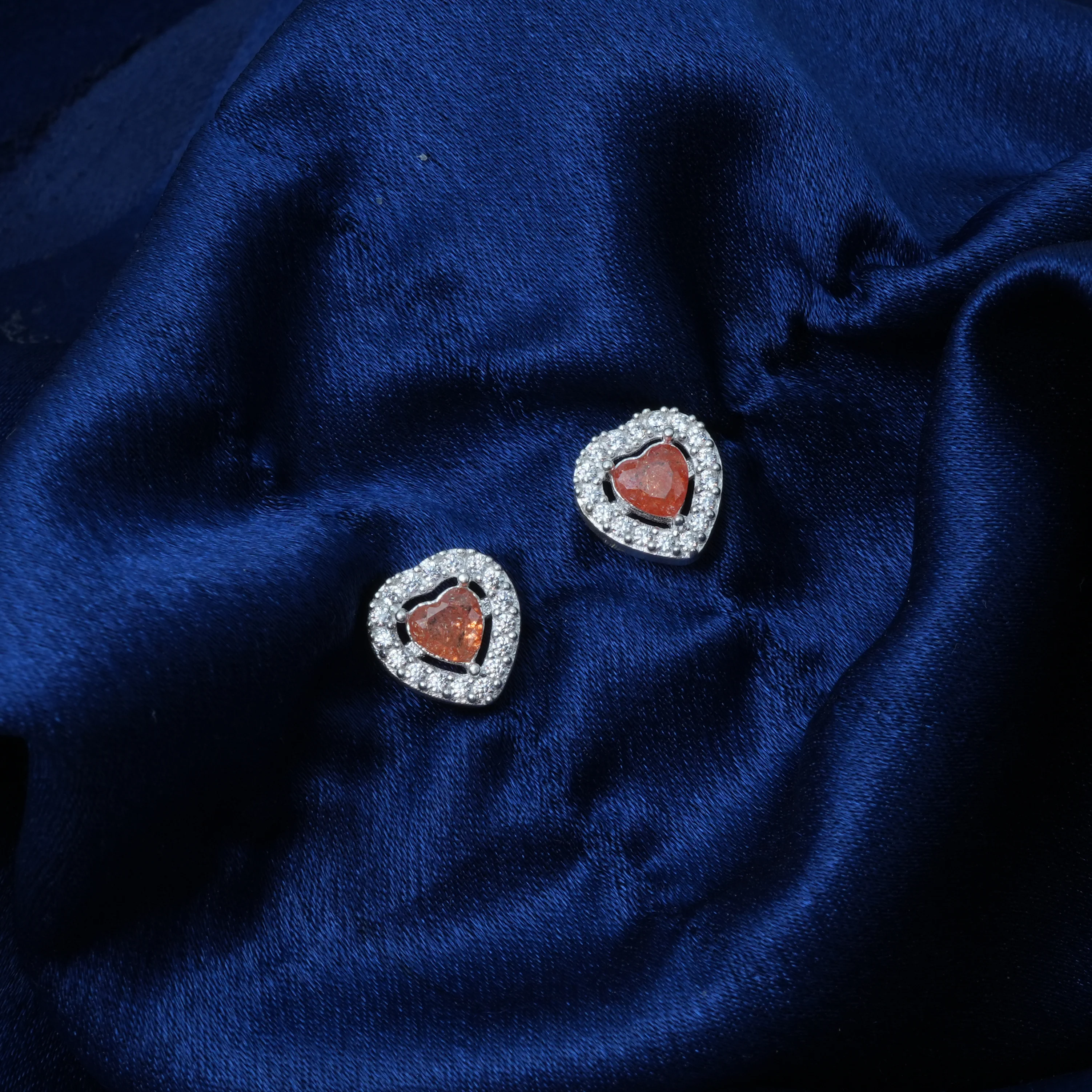 Heart Earrings Center Gem Surrounded by Crystals - Image 3