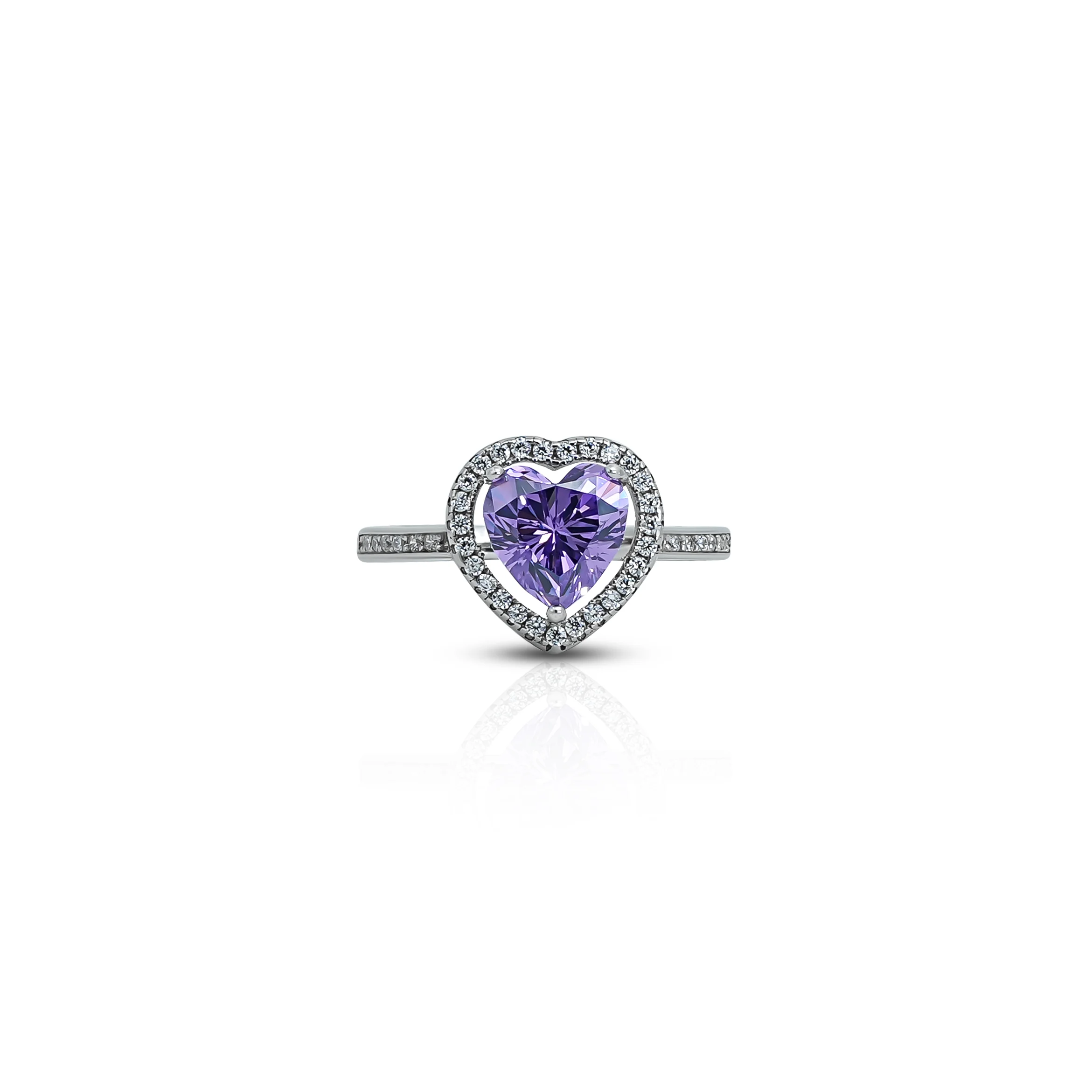 Heart Shape Purple Stone Silver Ring for Girls - Image 2