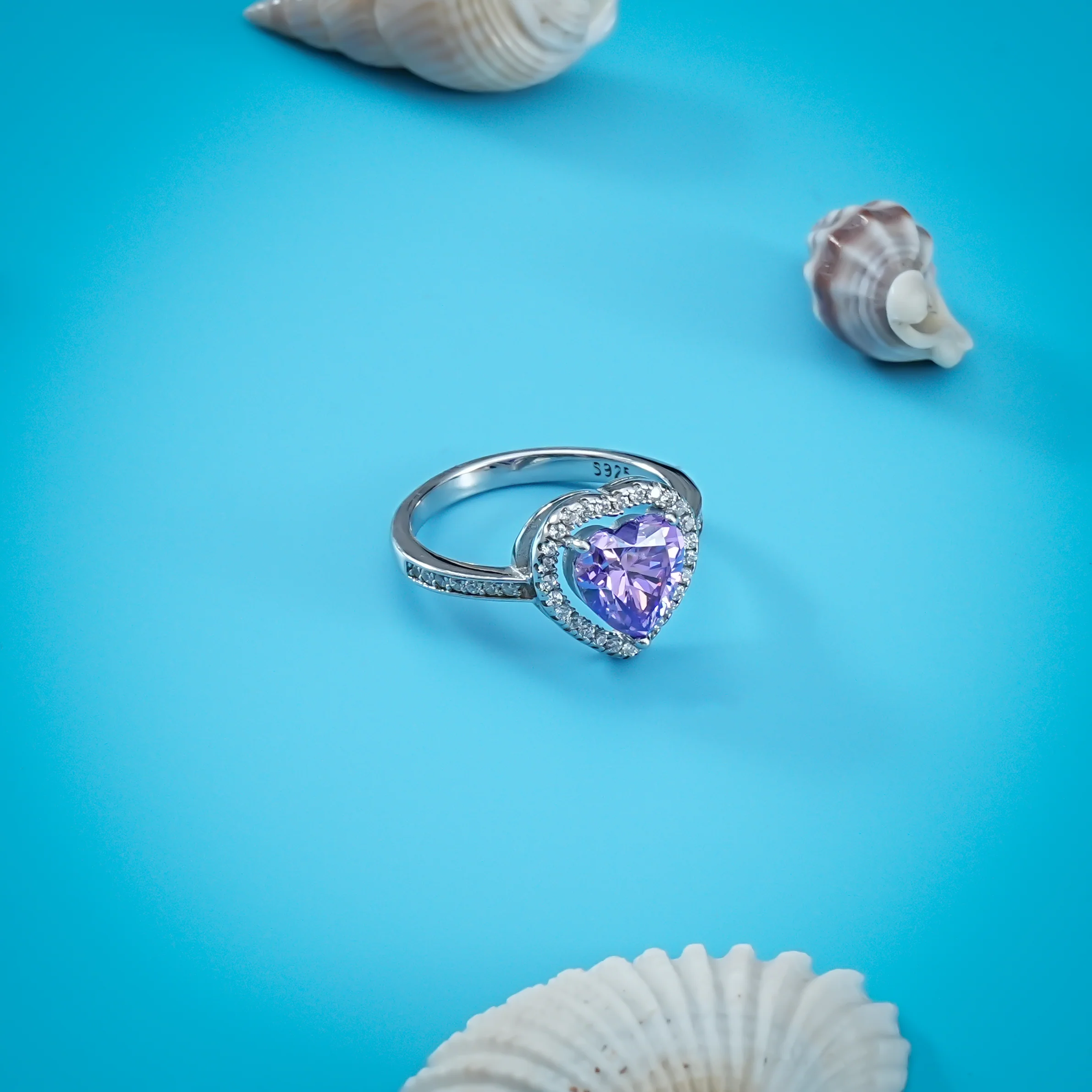 Heart Shape Purple Stone Silver Ring for Girls - Image 4