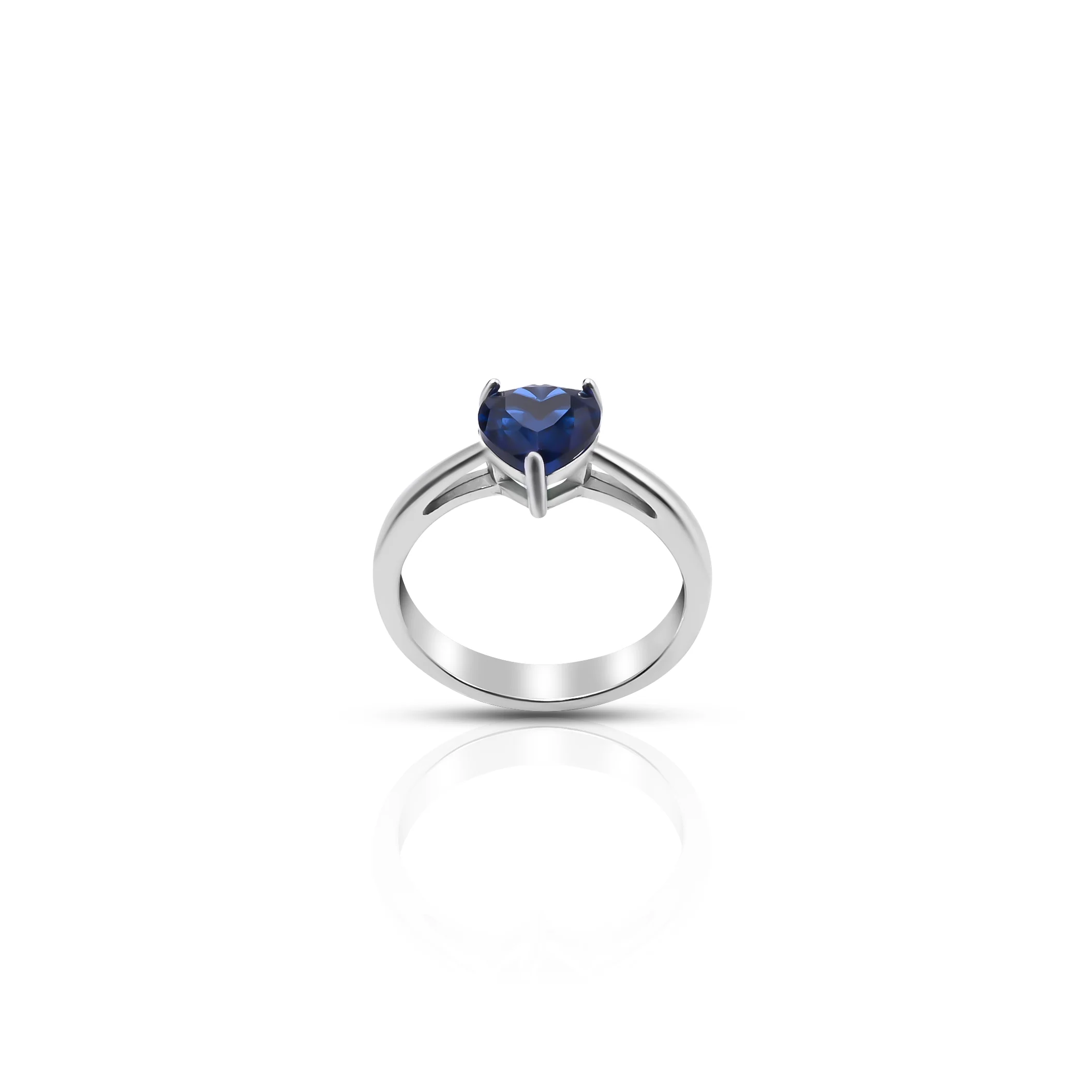 Heart Shaped Blue Sapphire Silver Ring - Image 2