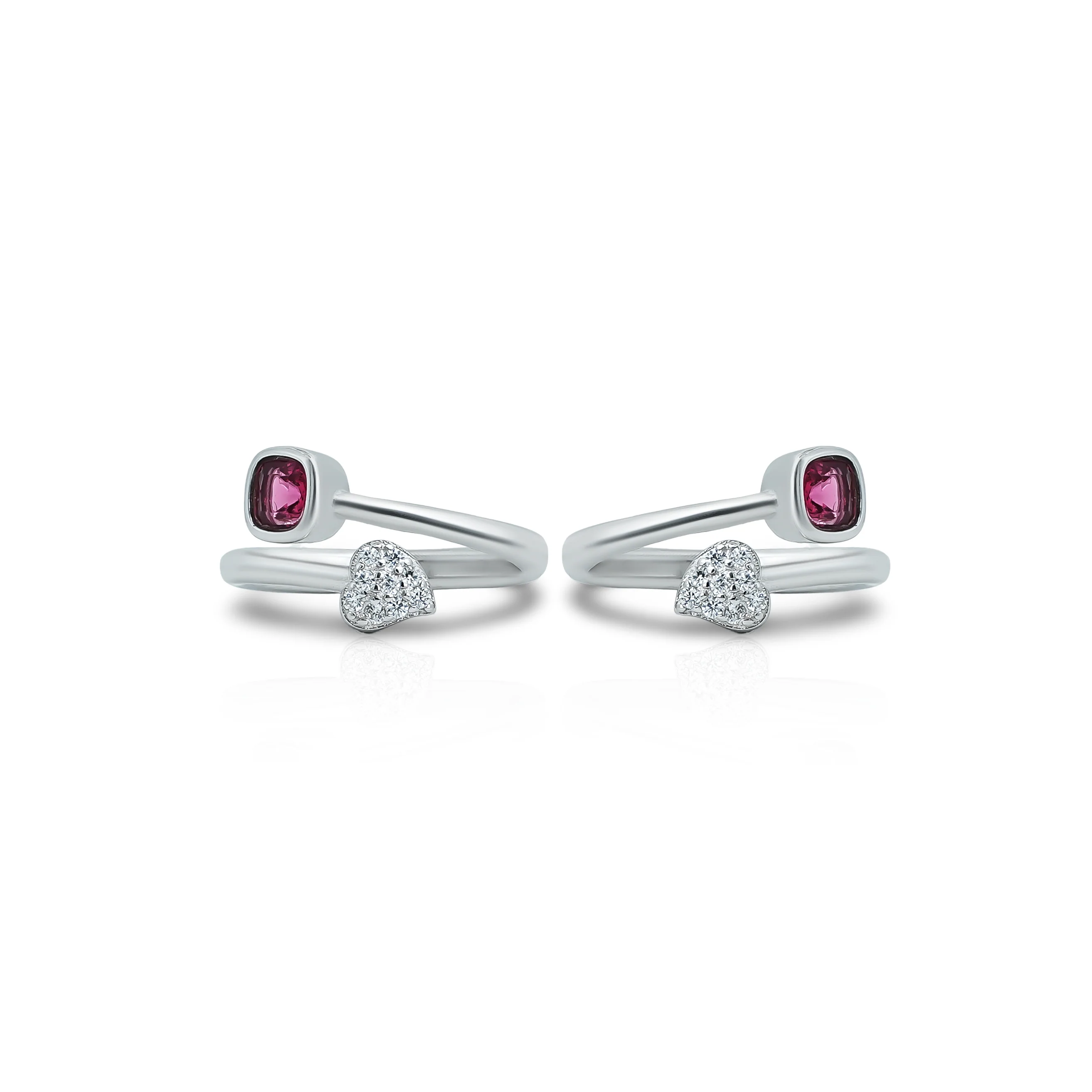 Heart Shaped Design Silver Toe Ring with Pink Gemstone - Image 4