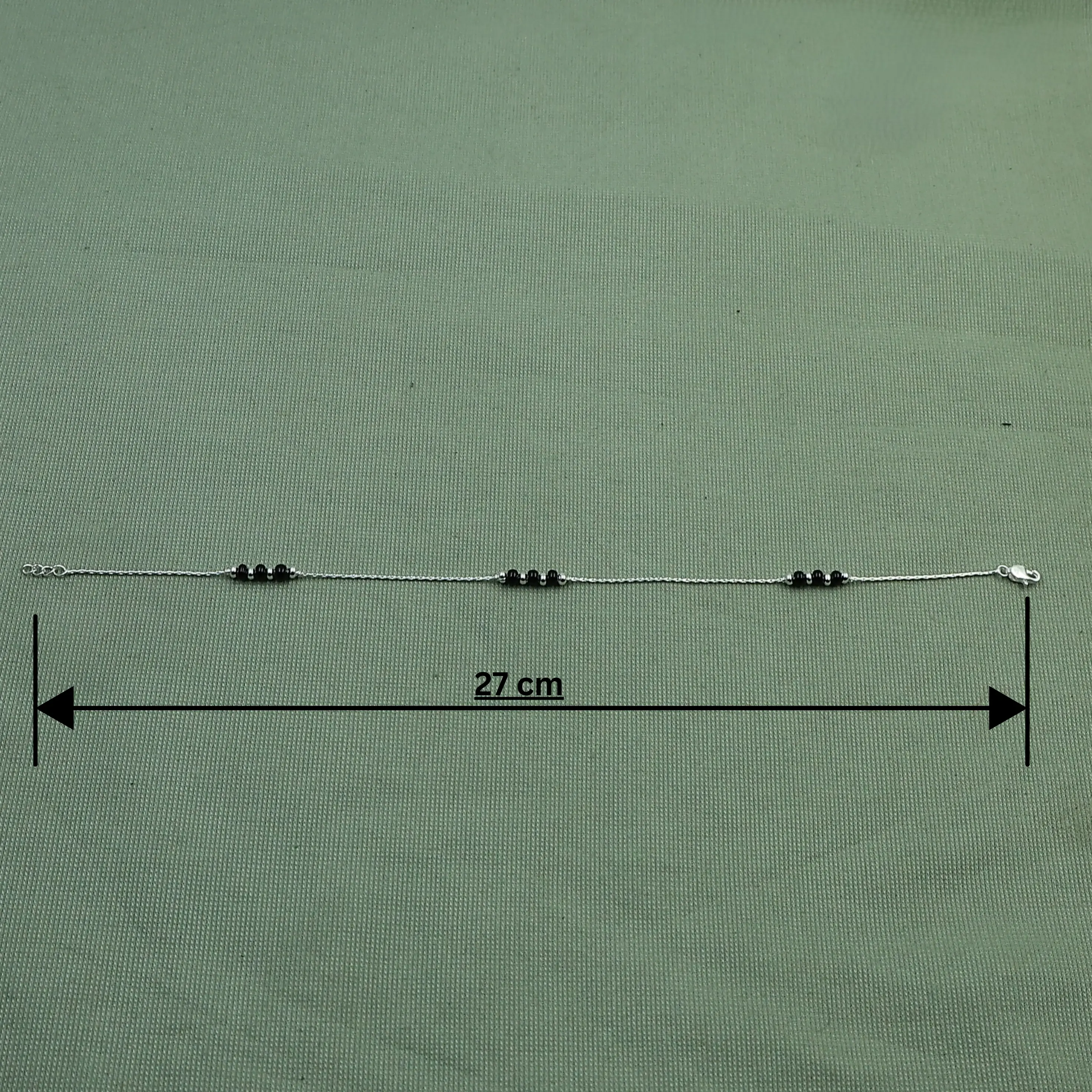 Lightweight Black Beaded Silver Anklet - Image 5