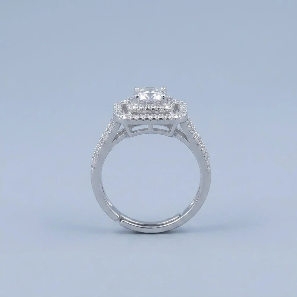 Luxury Double Halo Cushion-Cut Crystal Engagement Ring with Split Shank - Image 5