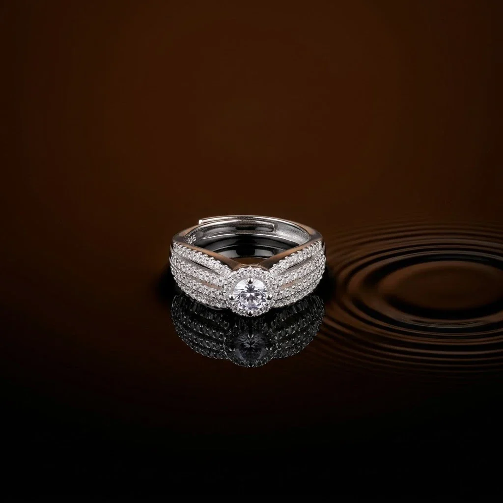 Luxury Halo Diamond Multi-Band Engagement Ring (Split Shank Design) - Image 3