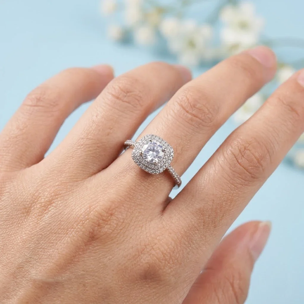 Premium Silver Tone Halo CZ Ring – Adjustable Fashion Jewelry - Image 4