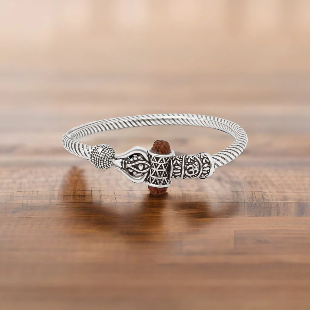 Men’s Silver Kada with Mahadev Rudraksha Lining Divine Blessing - Image 2