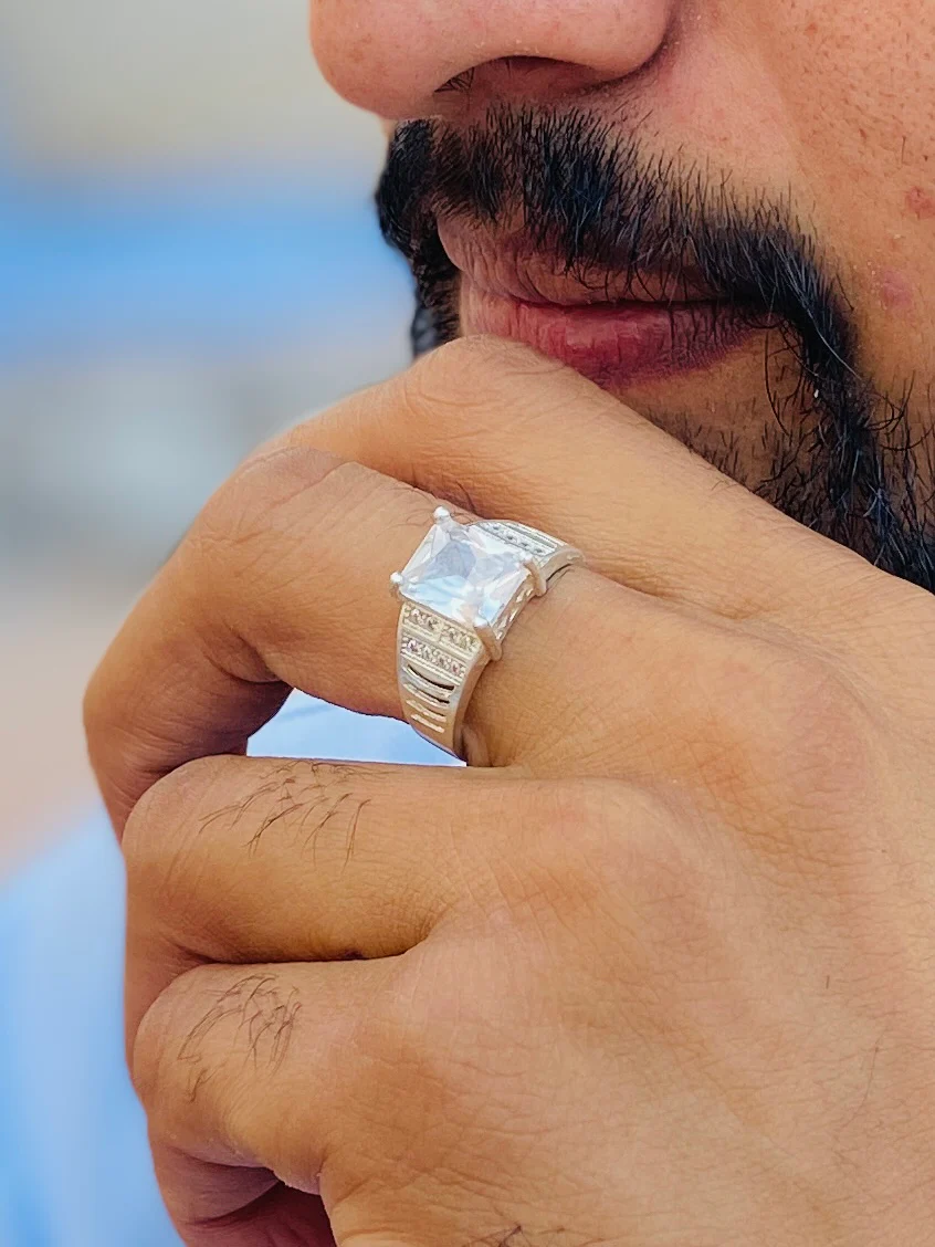 Men's and Boy's Silver Ring with a Single White Stone - Image 3