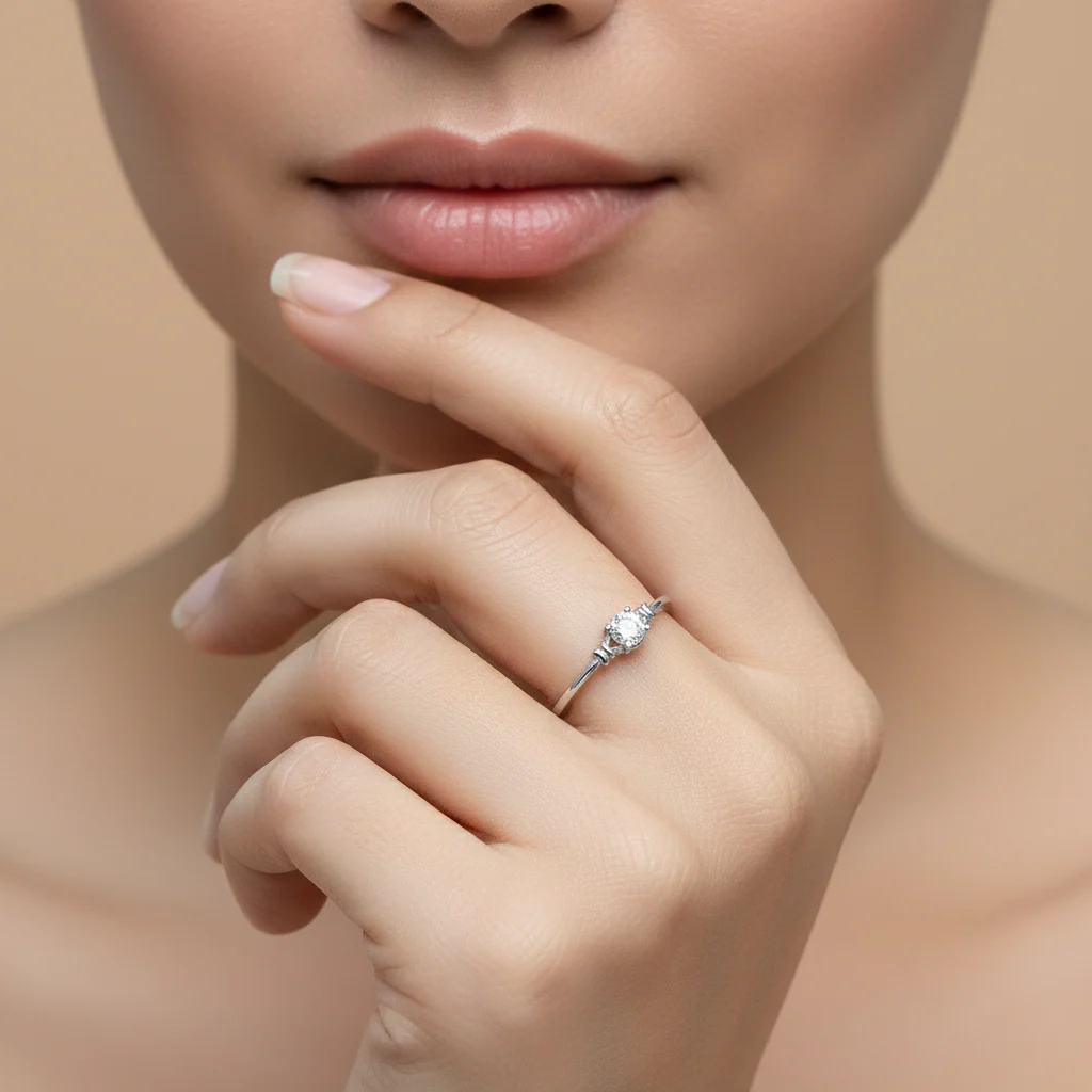 Minimal Diamond-Look Silver Ring - Image 2