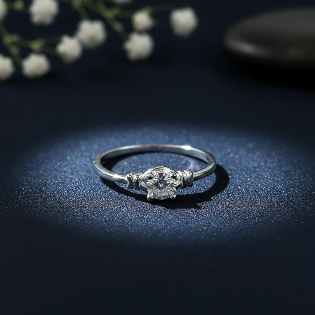Minimal Diamond-Look Silver Ring - Image 3