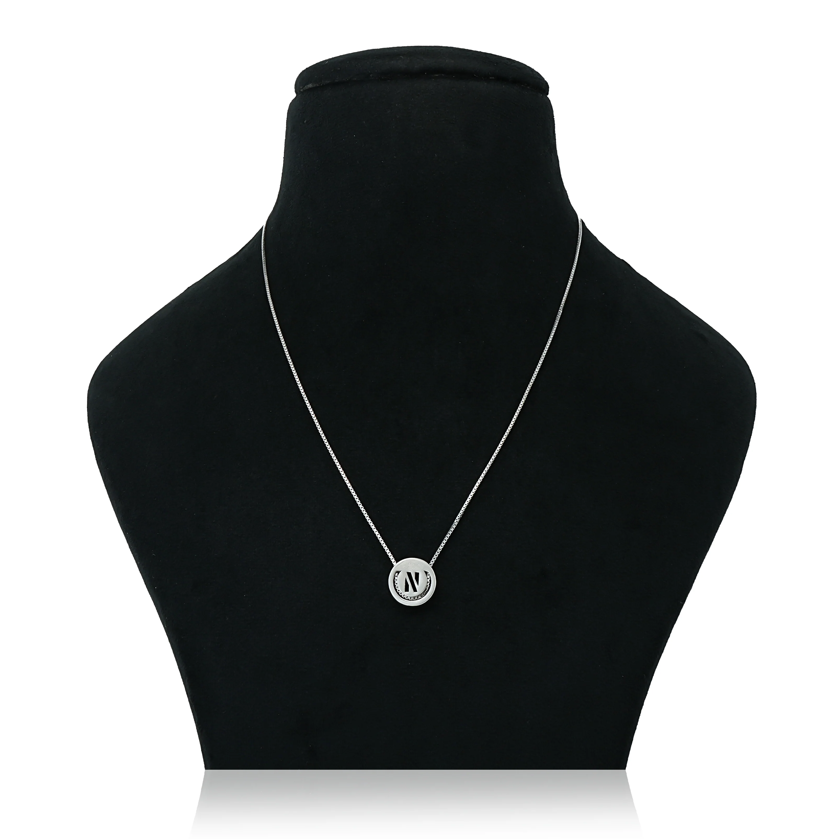 Sterling Silver Chain with "N" Letter Round Pendant - Image 2