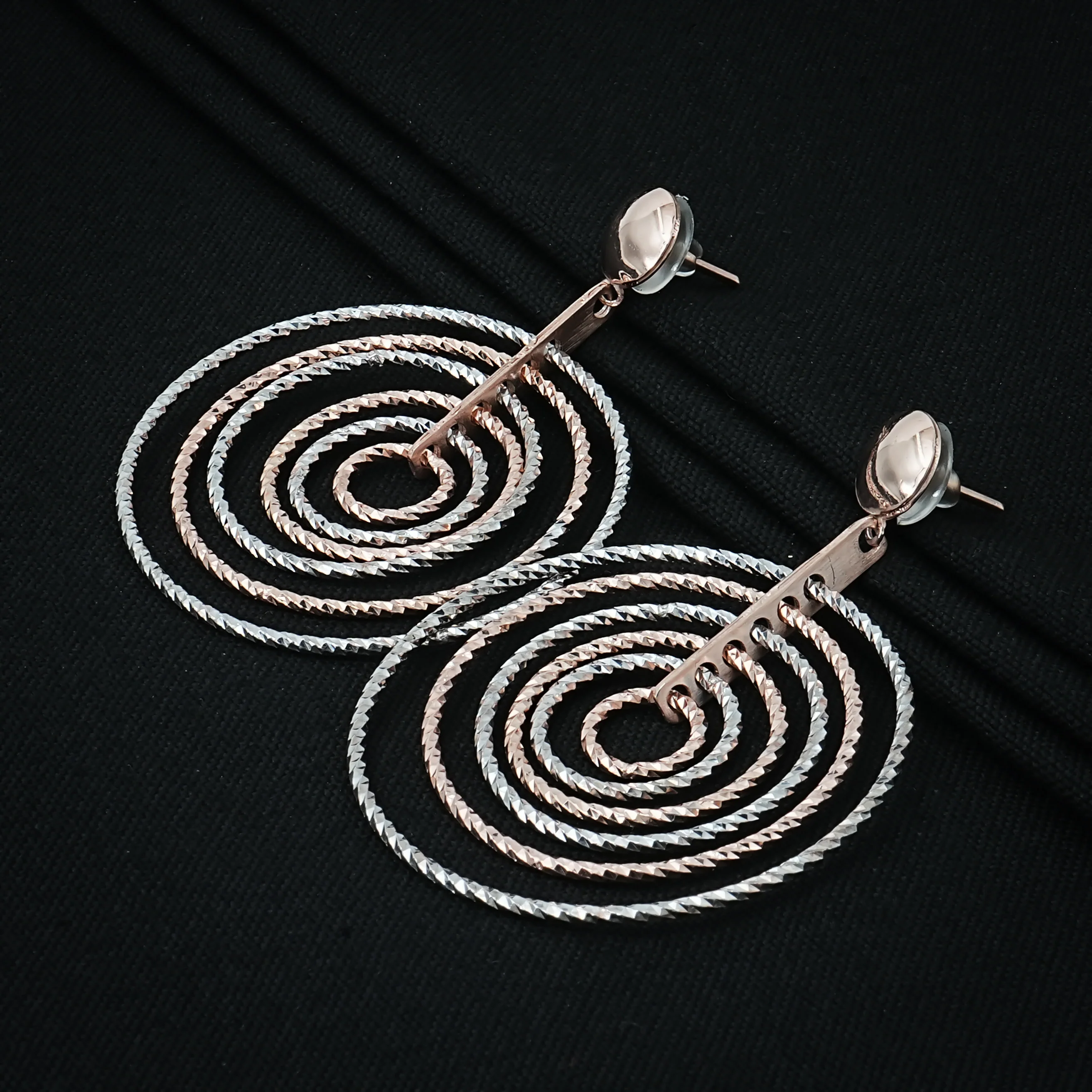 Minimalist Multi-Ring Silver Drop Earrings - Image 2