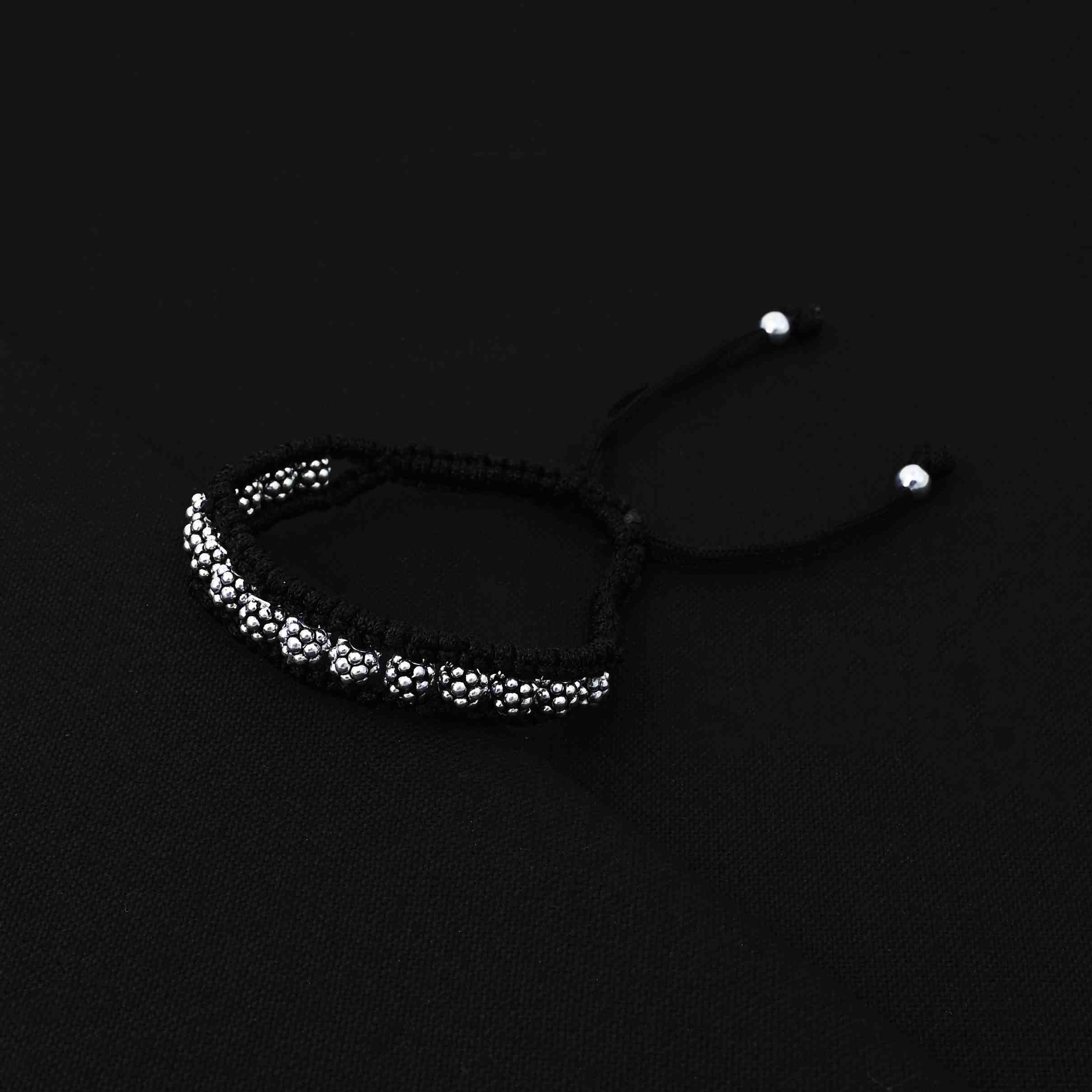 Silver Doted Round Shape Silver Beads Bracelet - Image 3