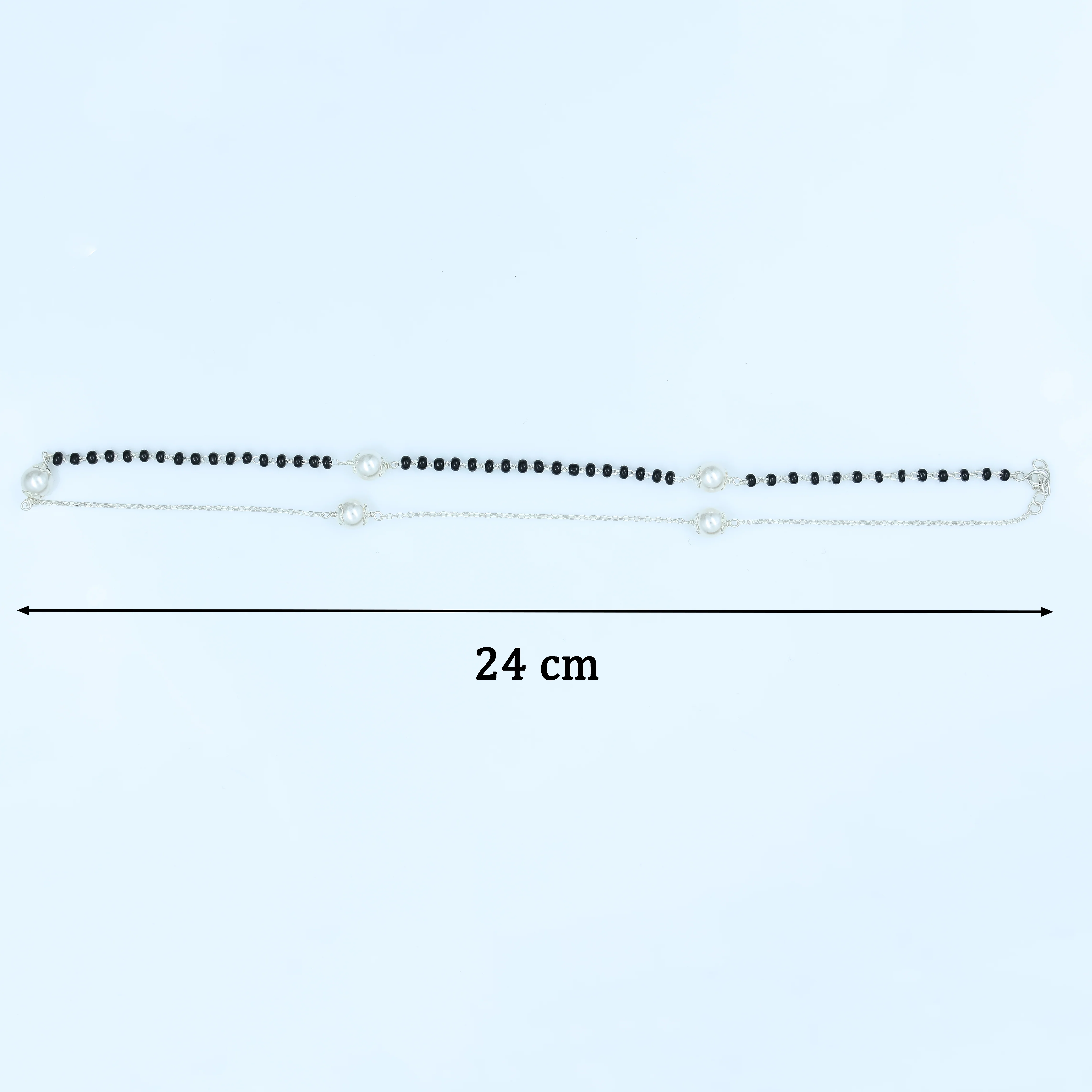 Modern Half-Chain Half-Bead Pearl Mangalsutra Silver Chain - Image 9