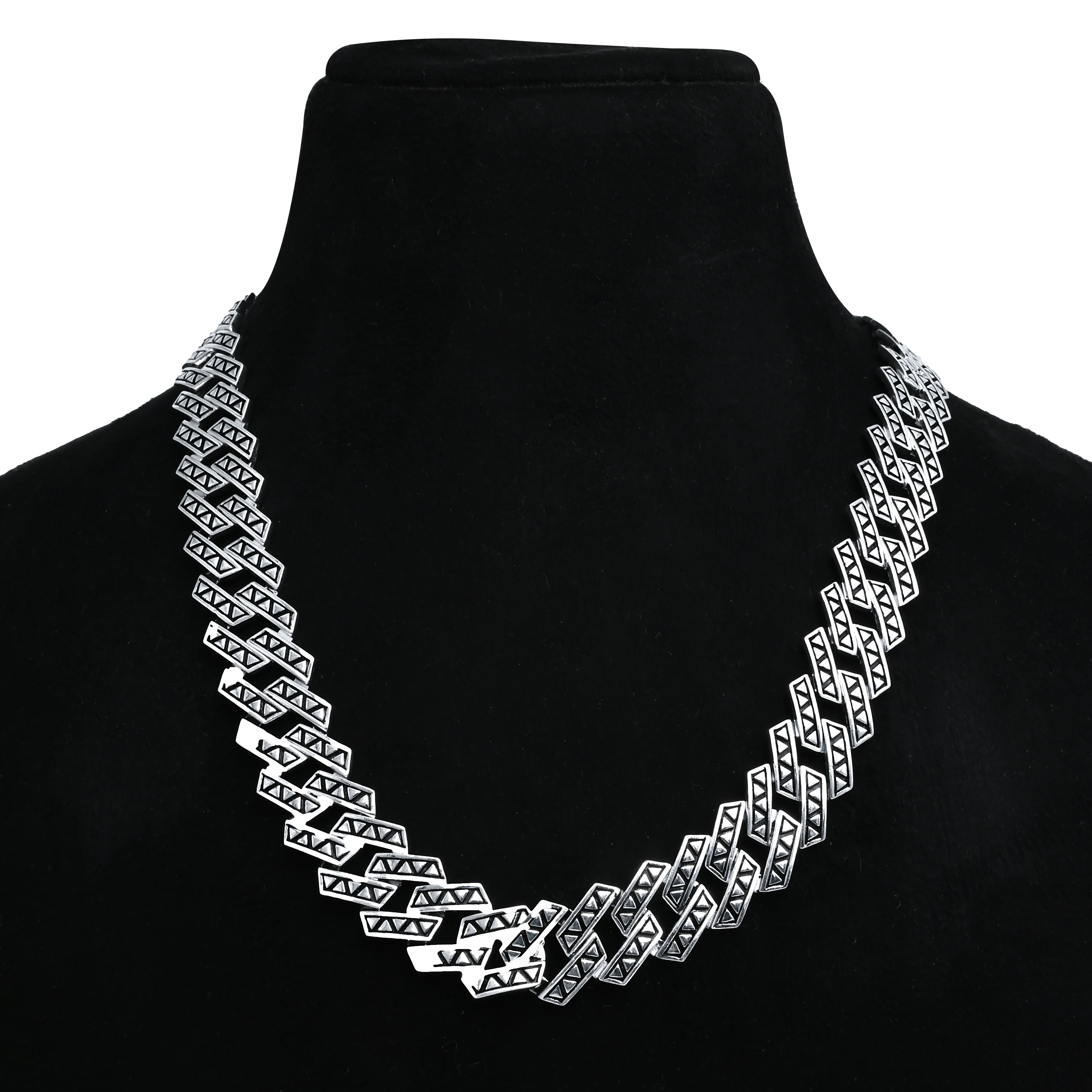Modern Silver Angular Pattern Cuban Chain For Men's - Image 4