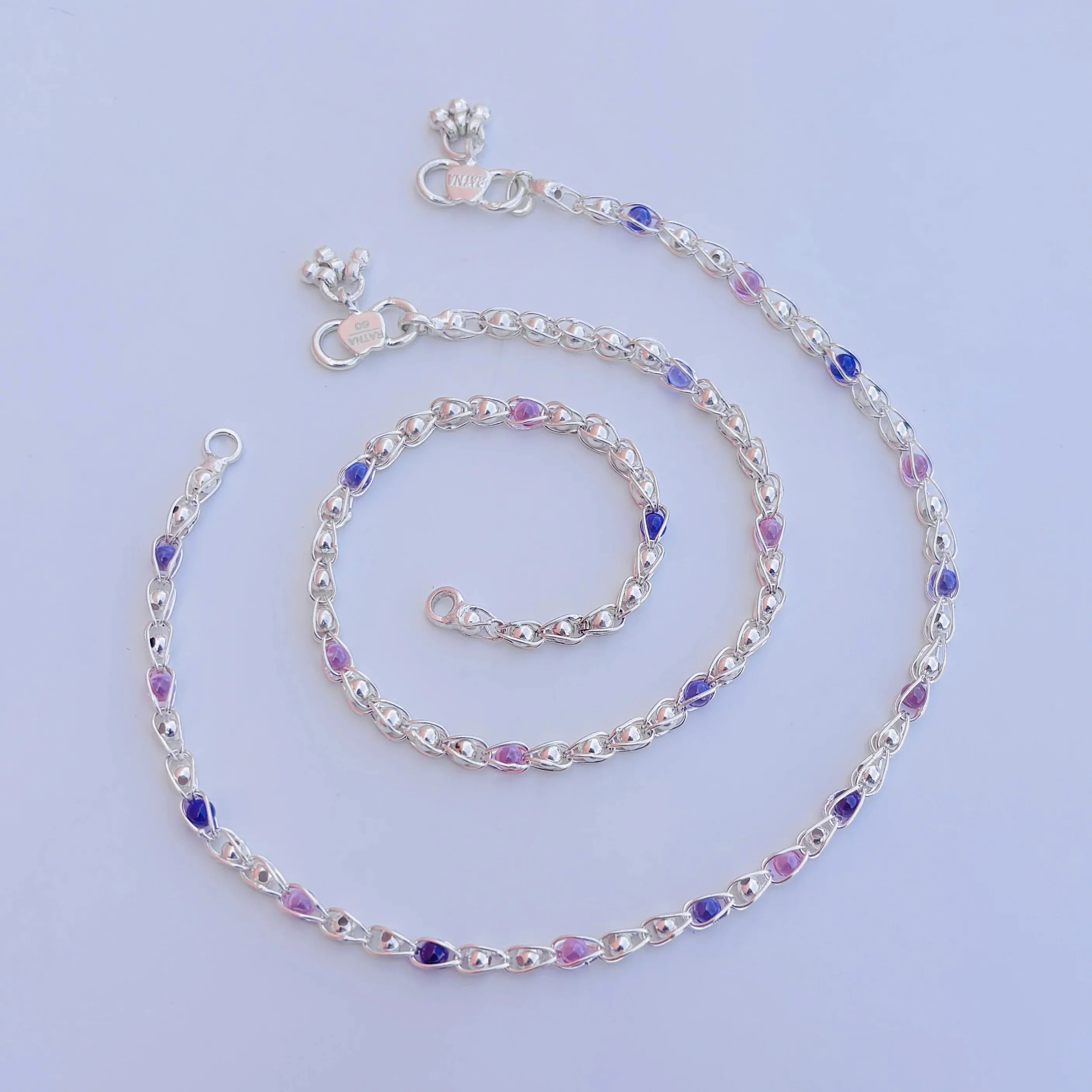 Multiple Beads Stylish Silver Chain Payal - Image 4