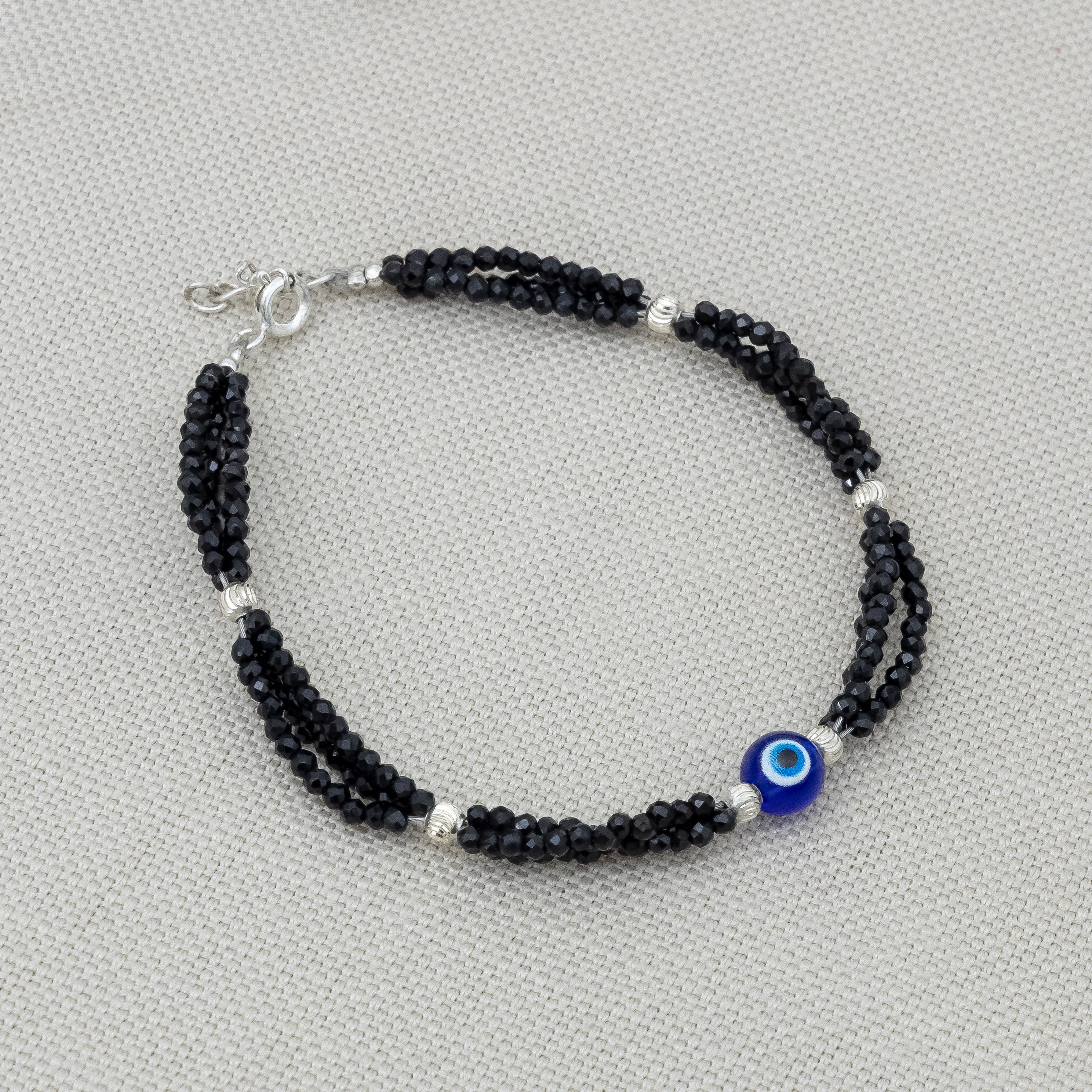 Nazar Suraksha Black Bead Evil Eye Silver Bracelet - Image 5