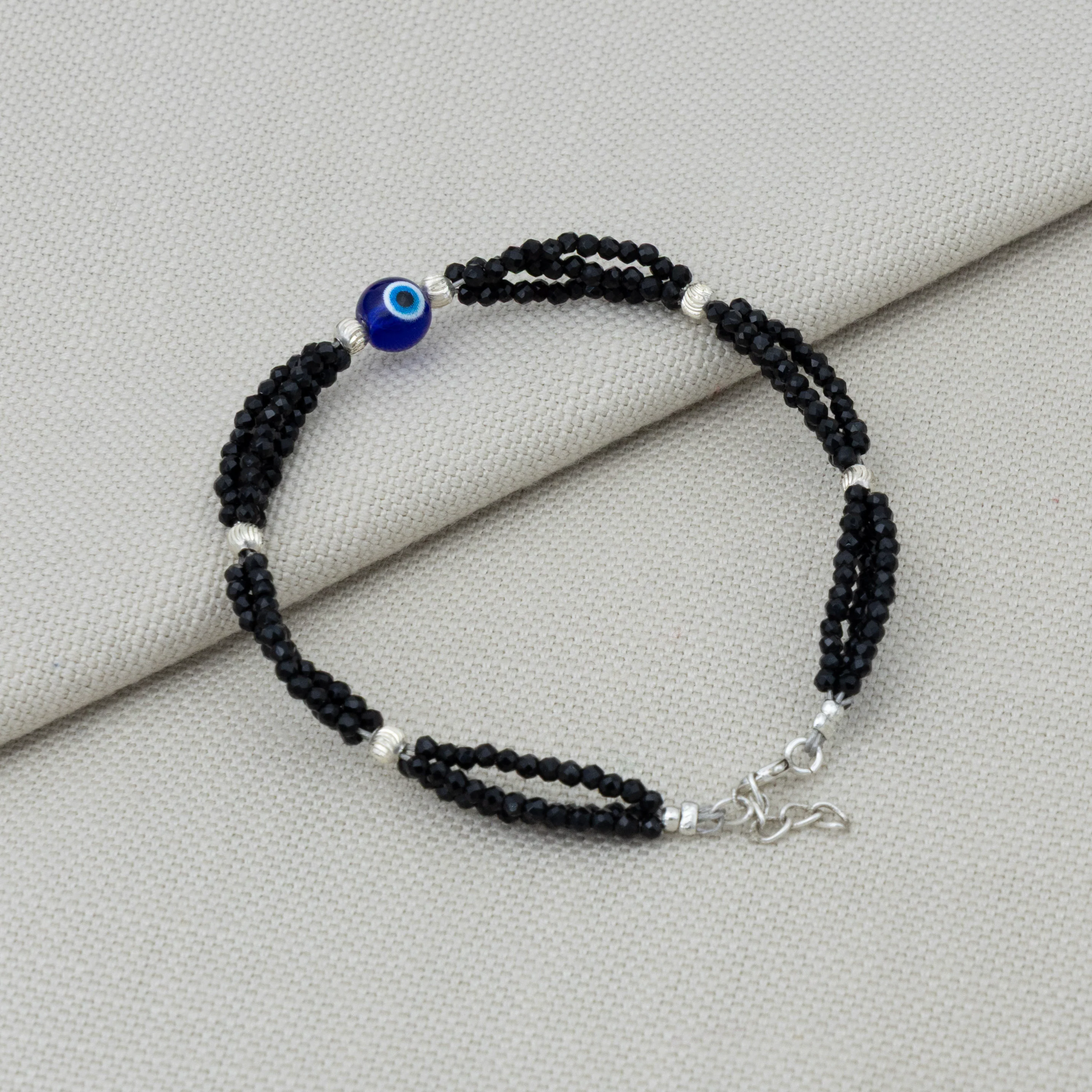 Nazar Suraksha Black Bead Evil Eye Silver Bracelet - Image 6