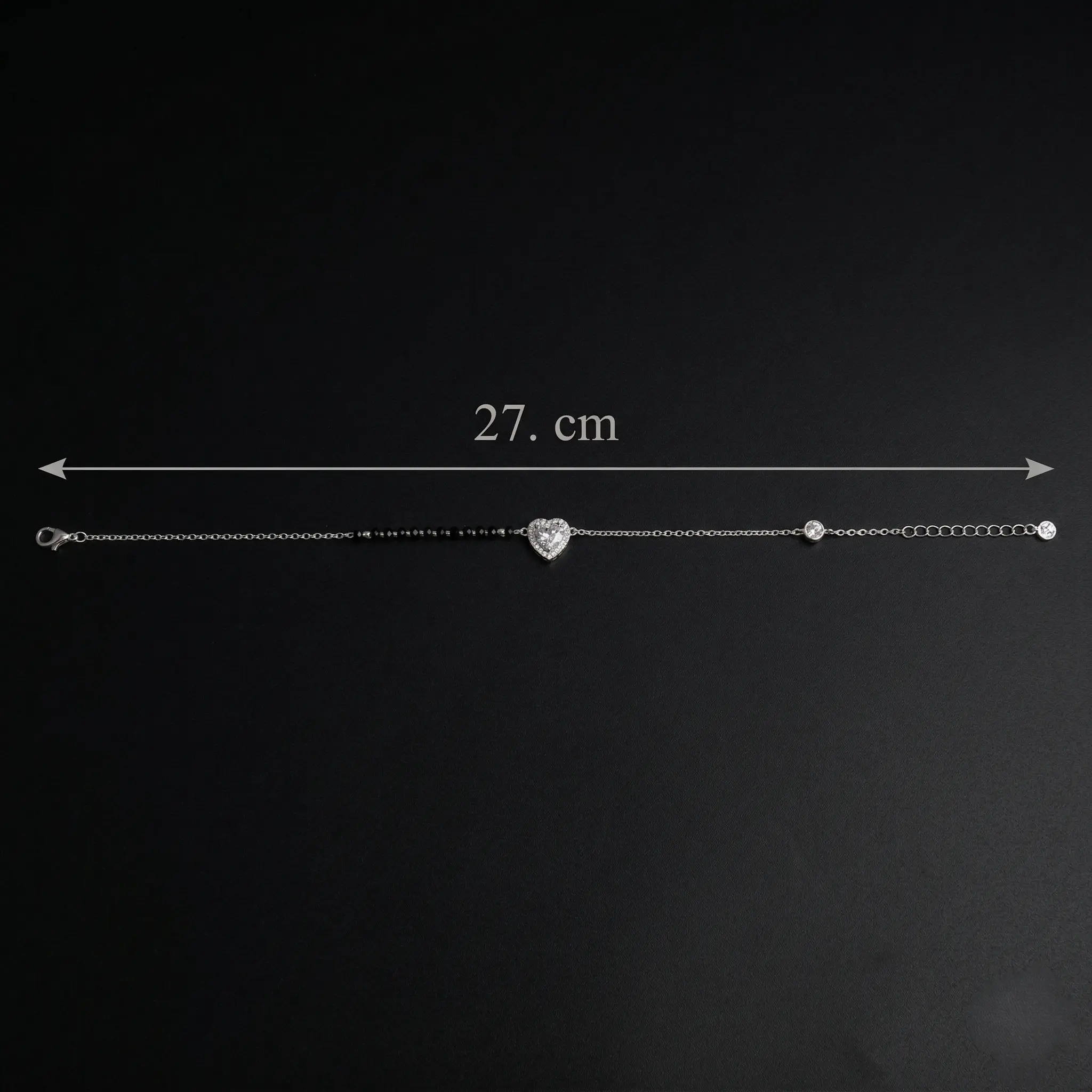 Black Bead Heart Silver Anklet Set - Image 4