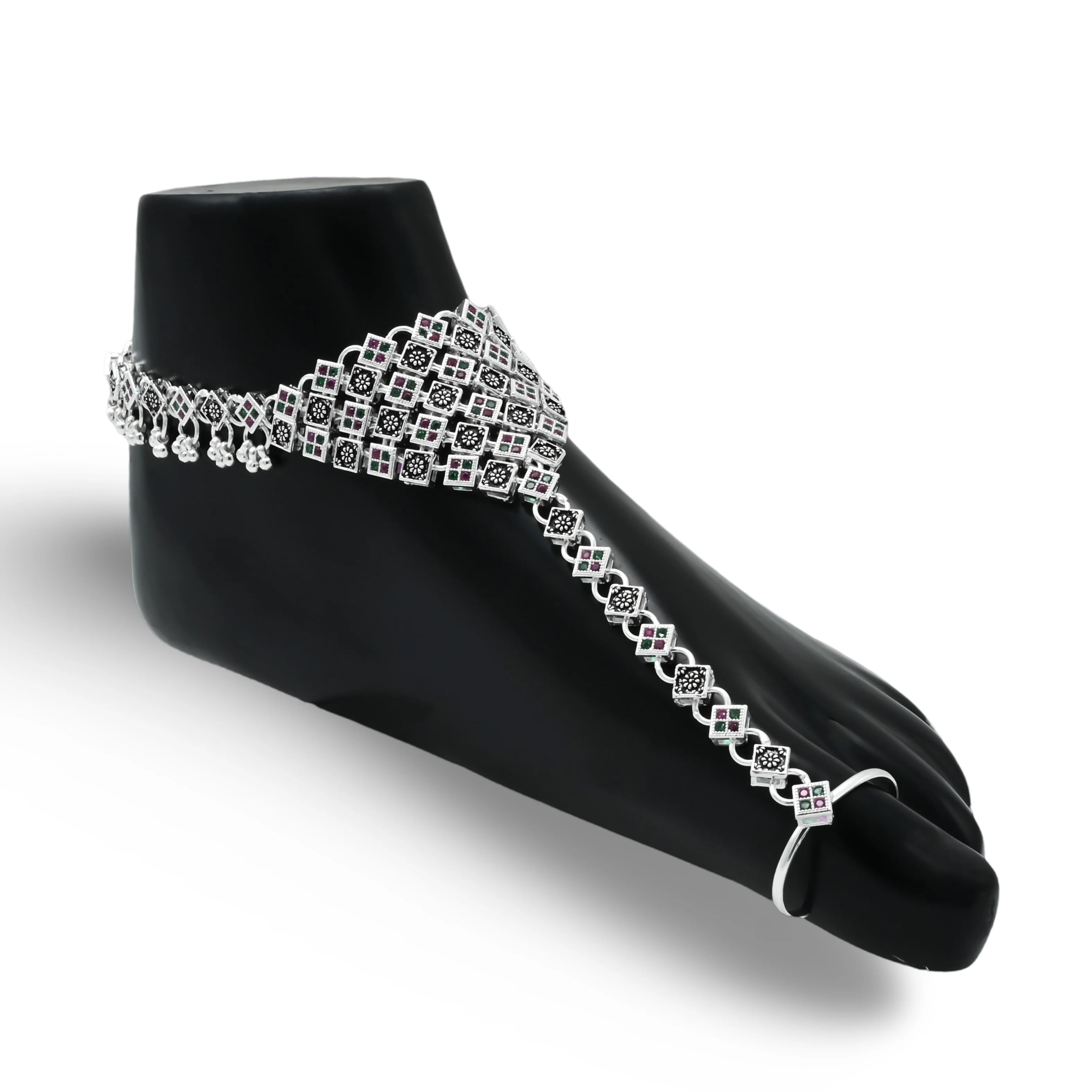 Oxidised Silver Floral Foot Chain Payal with Adjustable Size - Image 4