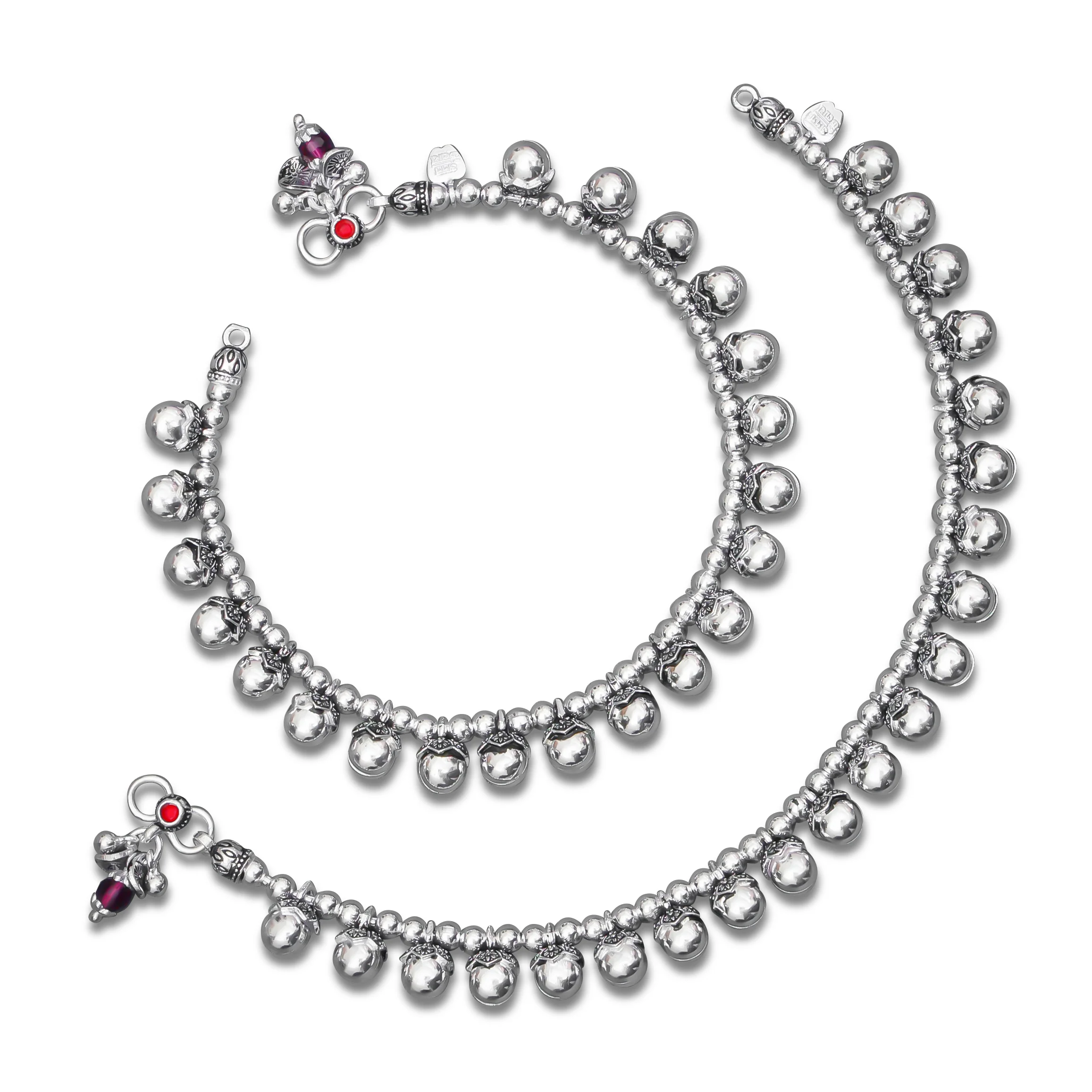 Oxidized Silver Anklet With Jingle Bells (Ghungroo) - Image 2