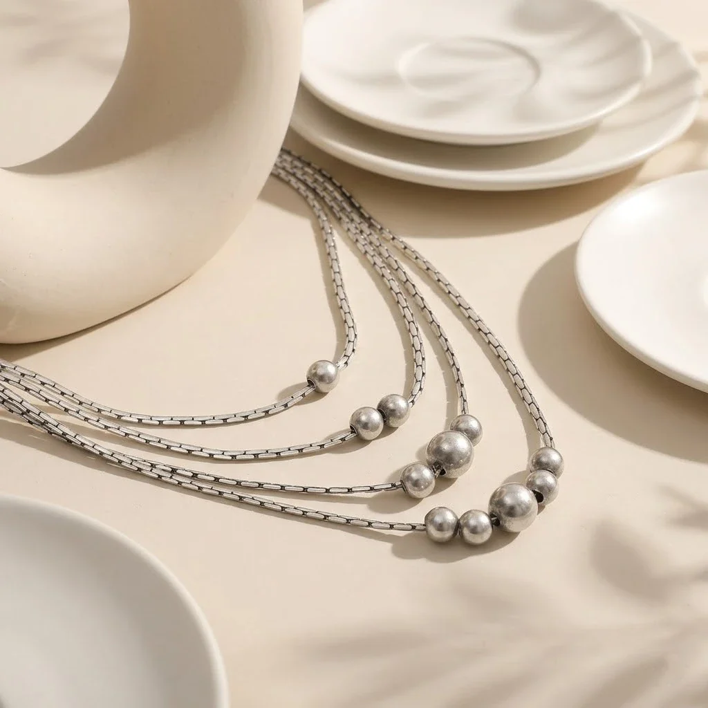 Glamorous Pearl Design Silver Chain Necklace for Women