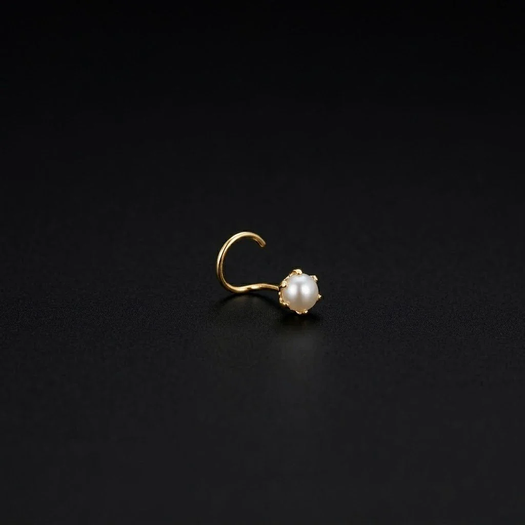 (13 Pcs ₹1699 combo) Pearl Glow Gold Polish Silver Nose Pin - Image 11