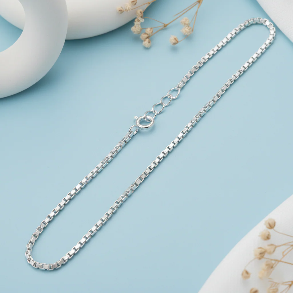 Premium Box Link Bracelet Pure Silver & Gold Polished Finish - Image 2