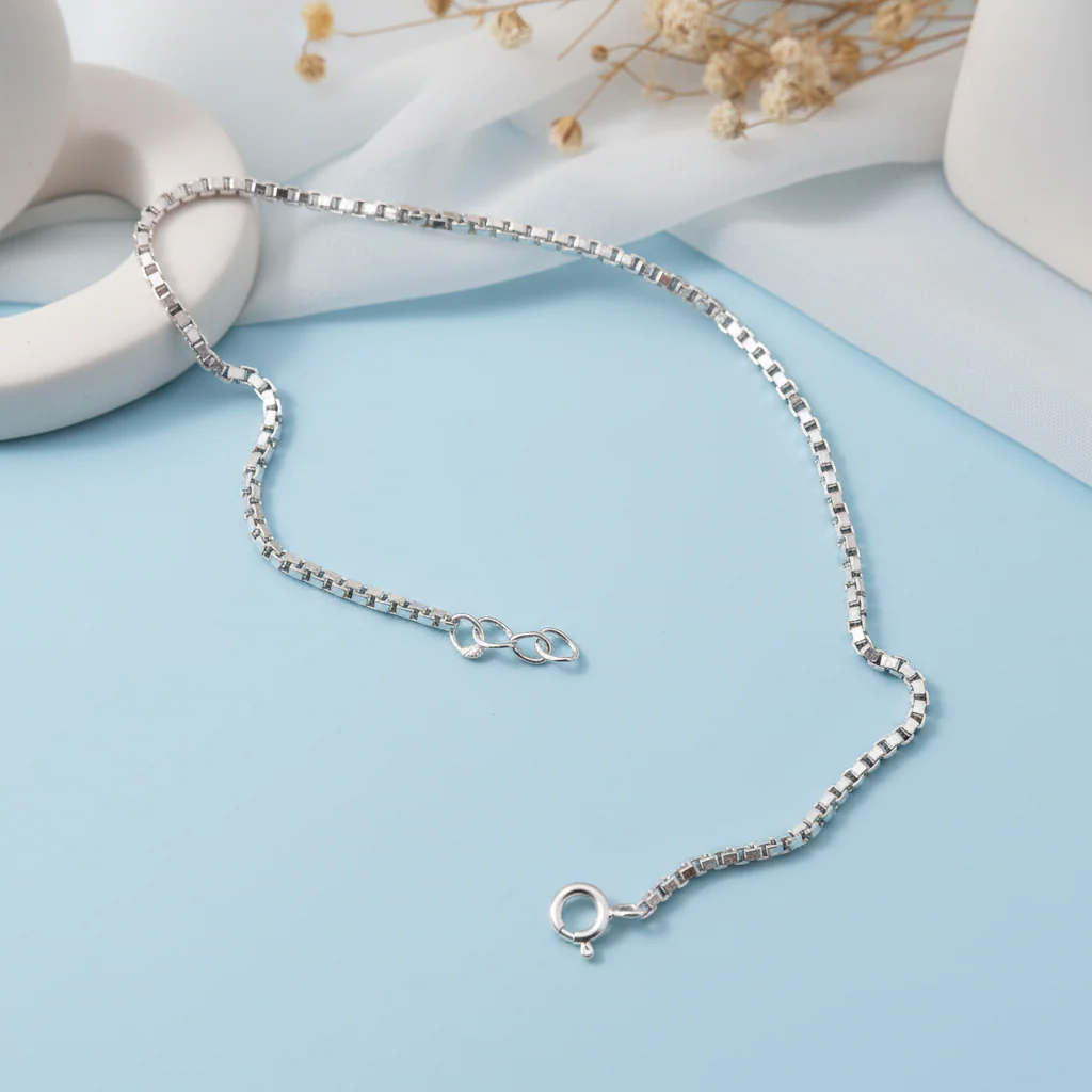 Premium Box Link Bracelet Pure Silver & Gold Polished Finish - Image 4