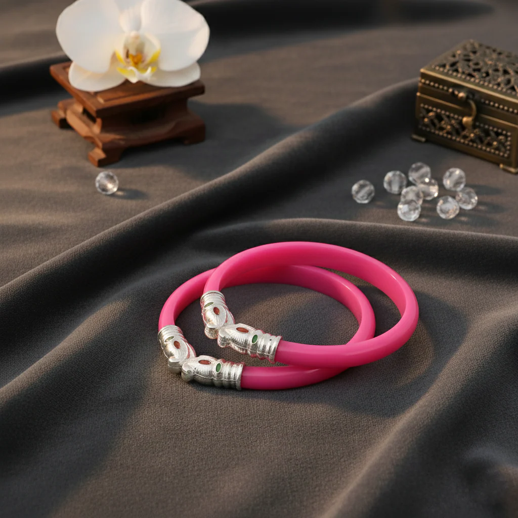 Premium Gajmukh Silver Bangles Multi-Color Edition - Image 8