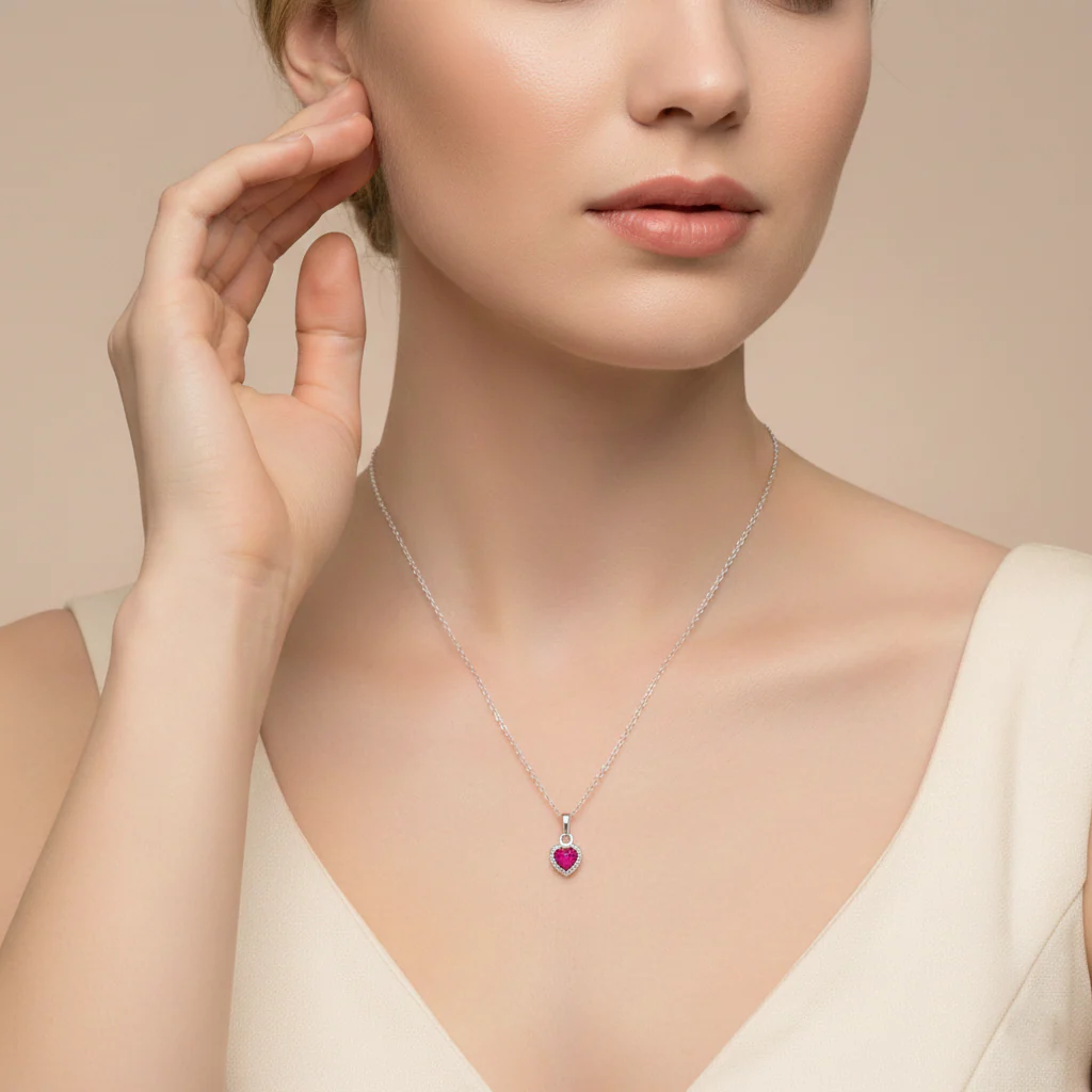 Premium Heart-Shaped Stone Silver Pendent Necklace - Image 3