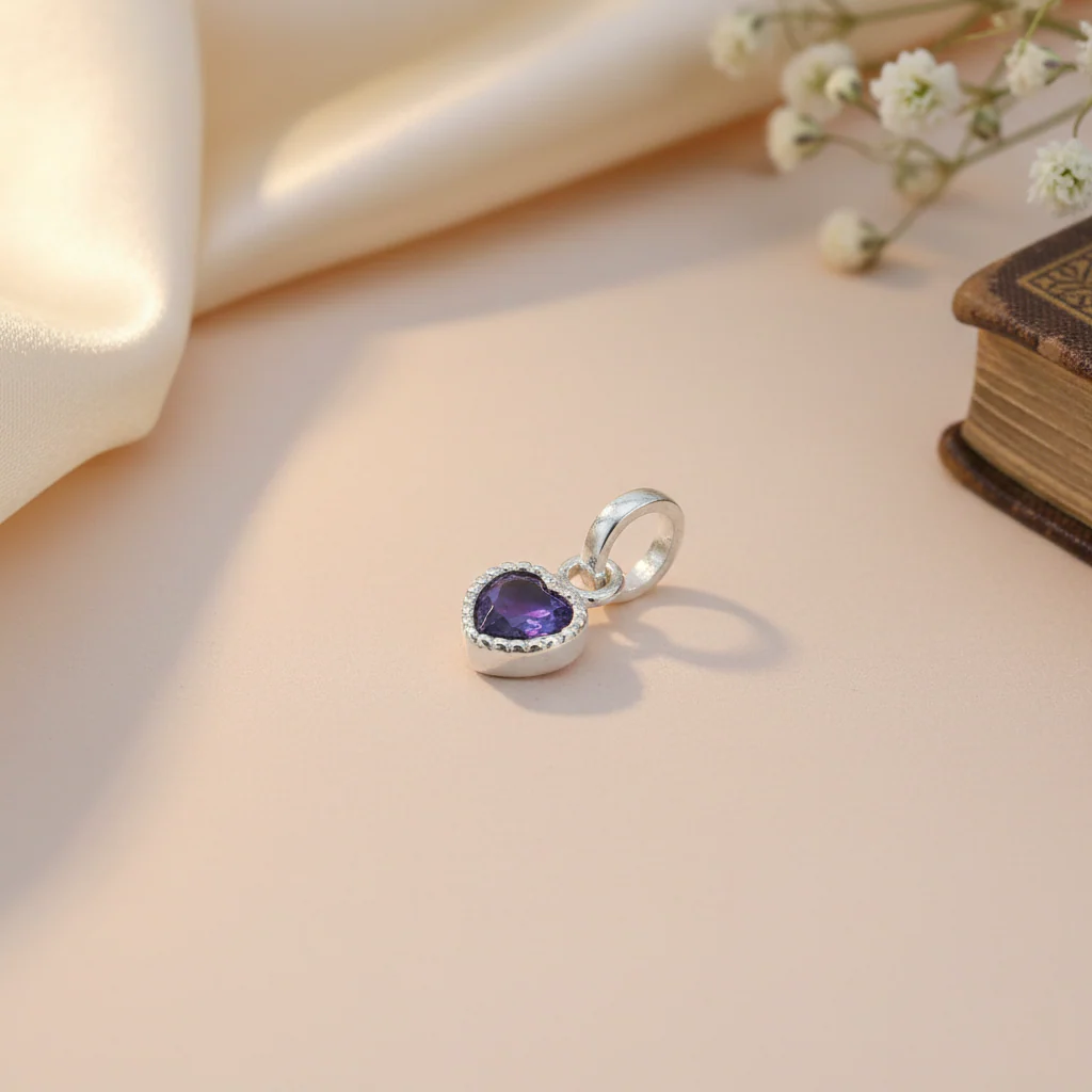 Premium Heart-Shaped Stone Silver Pendent Necklace - Image 6