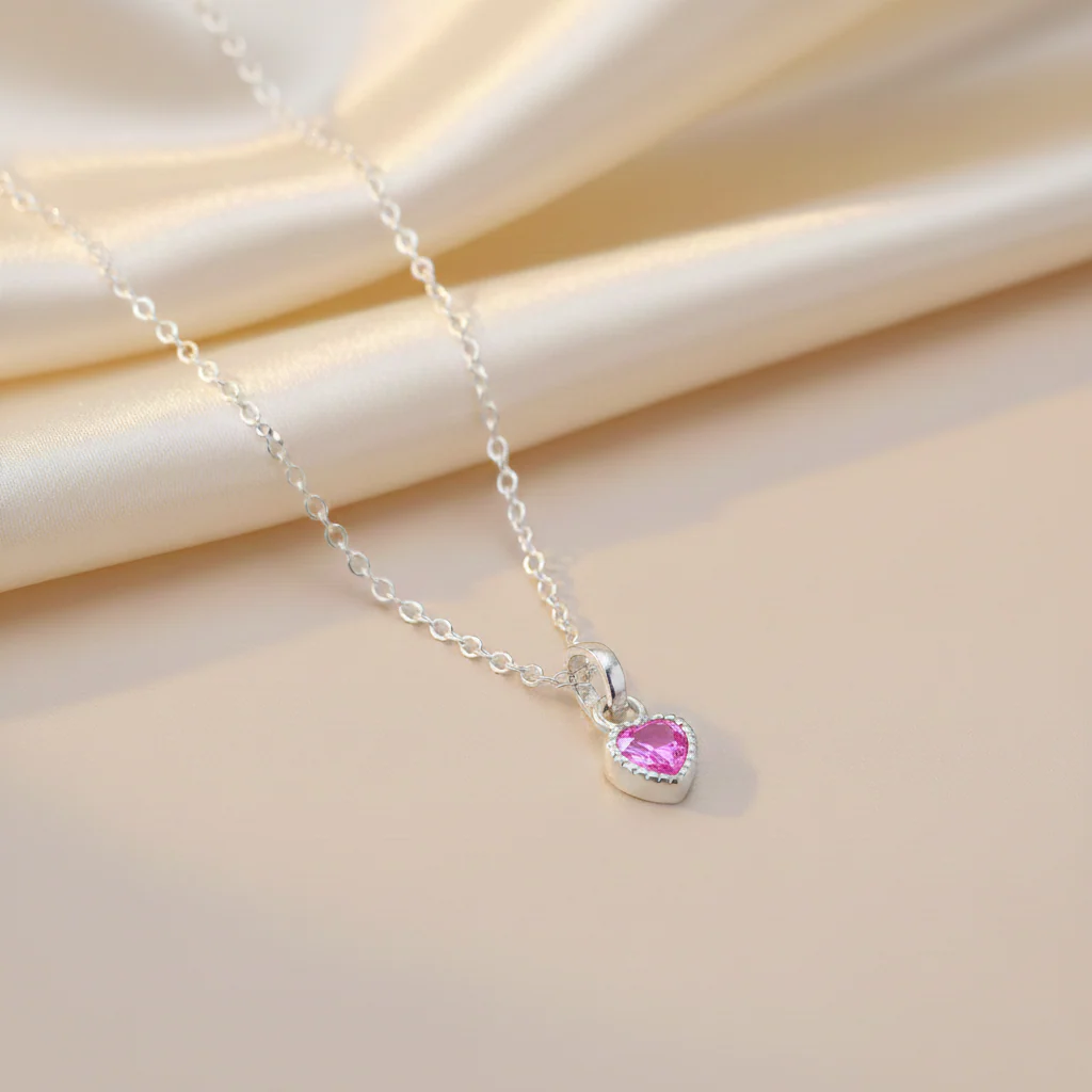 Premium Heart-Shaped Stone Silver Pendent Necklace - Image 8