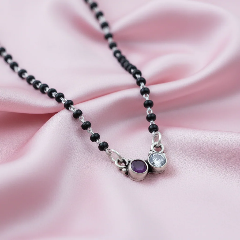 Premium Ruby and White Stone Silver Mangalsutra