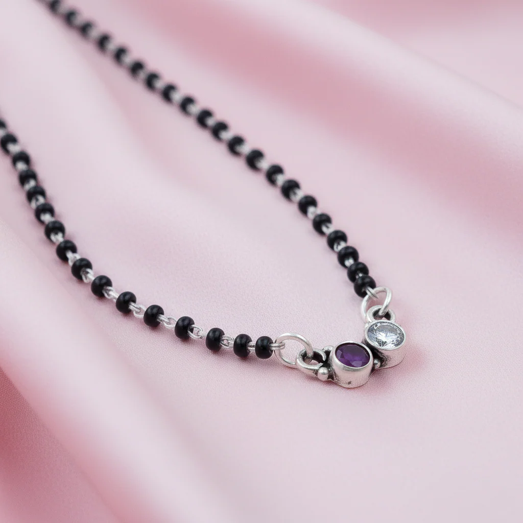 Premium Ruby and White Stone Silver Mangalsutra - Image 3