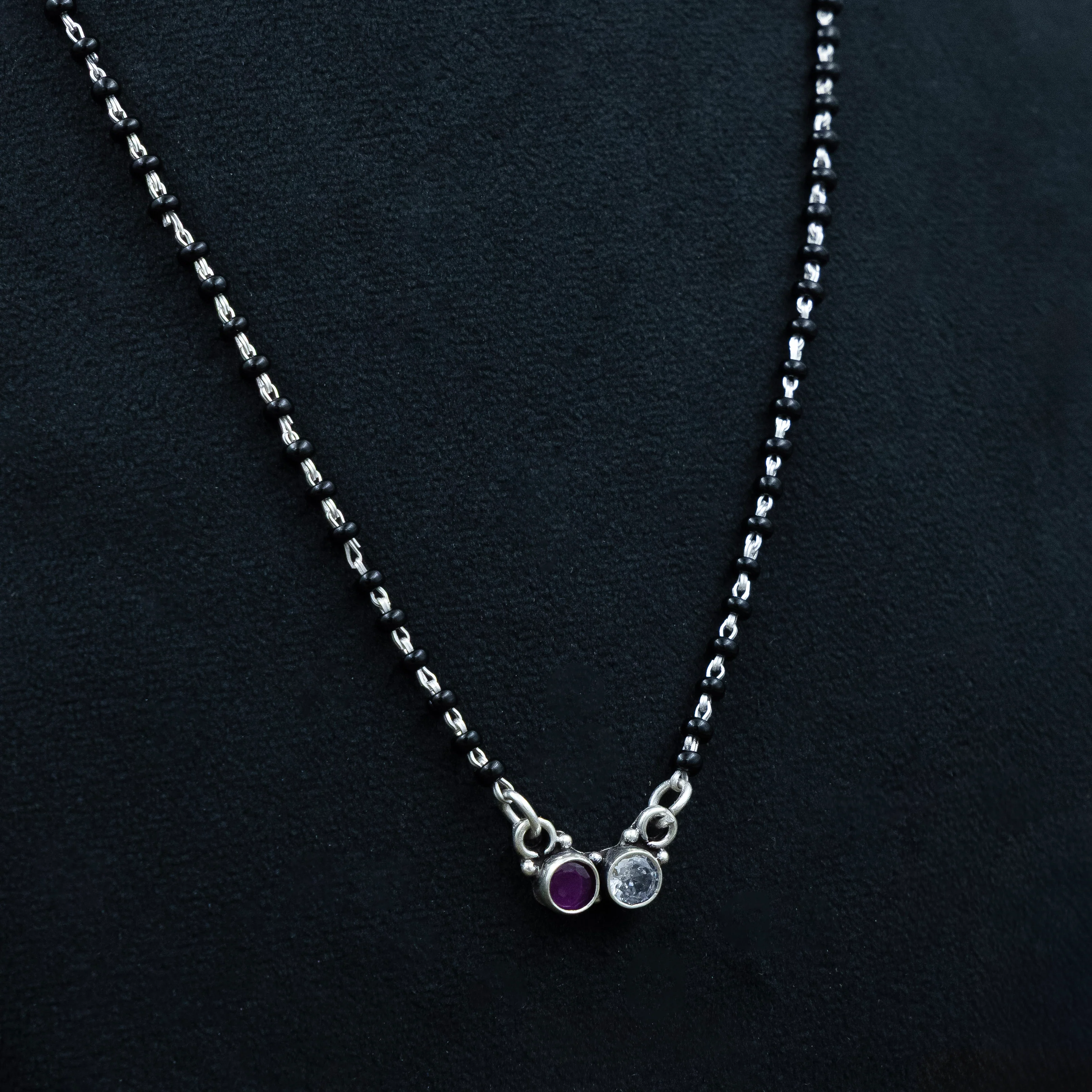 Premium Ruby and White Stone Silver Mangalsutra - Image 5