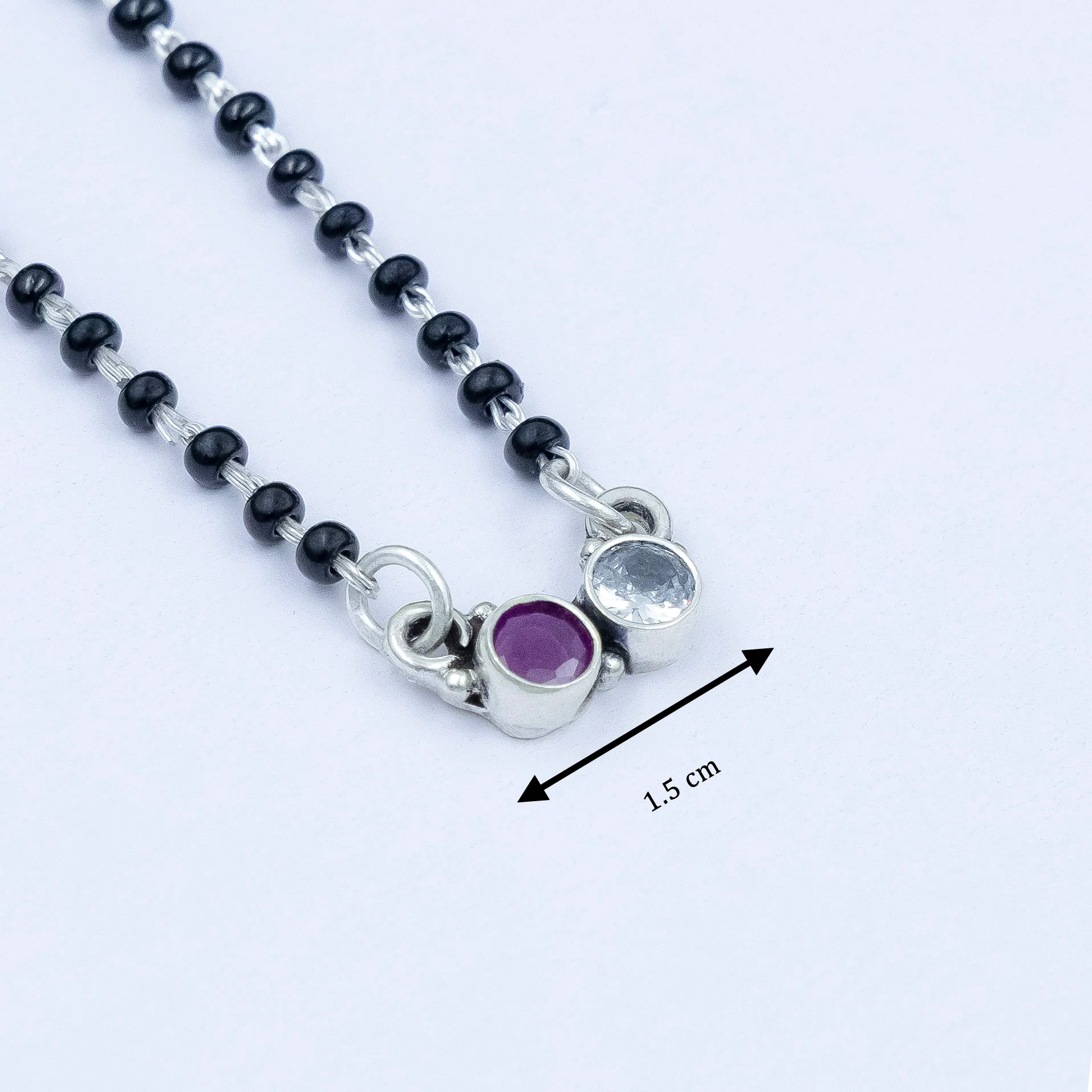 Premium Ruby and White Stone Silver Mangalsutra - Image 6