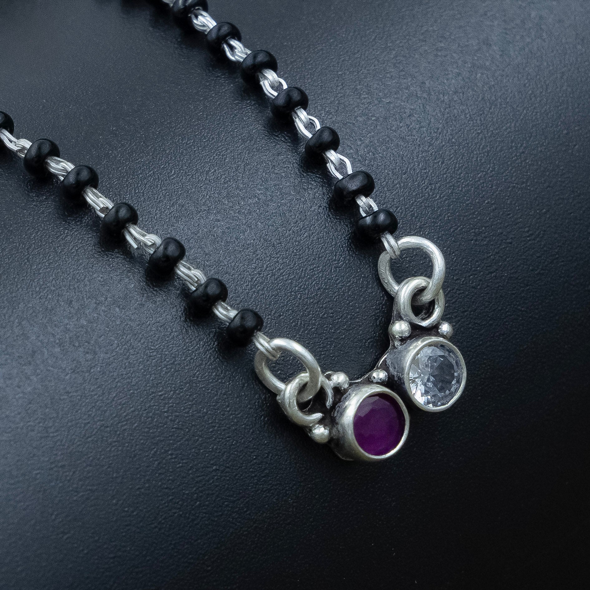 Premium Ruby and White Stone Silver Mangalsutra - Image 7