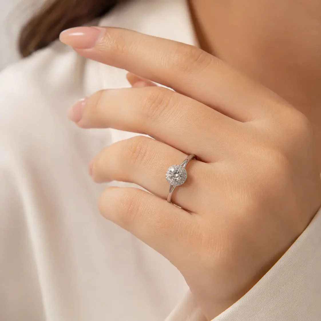 Premium Silver Adjustable Halo Solitaire Ring for Women - Image 2