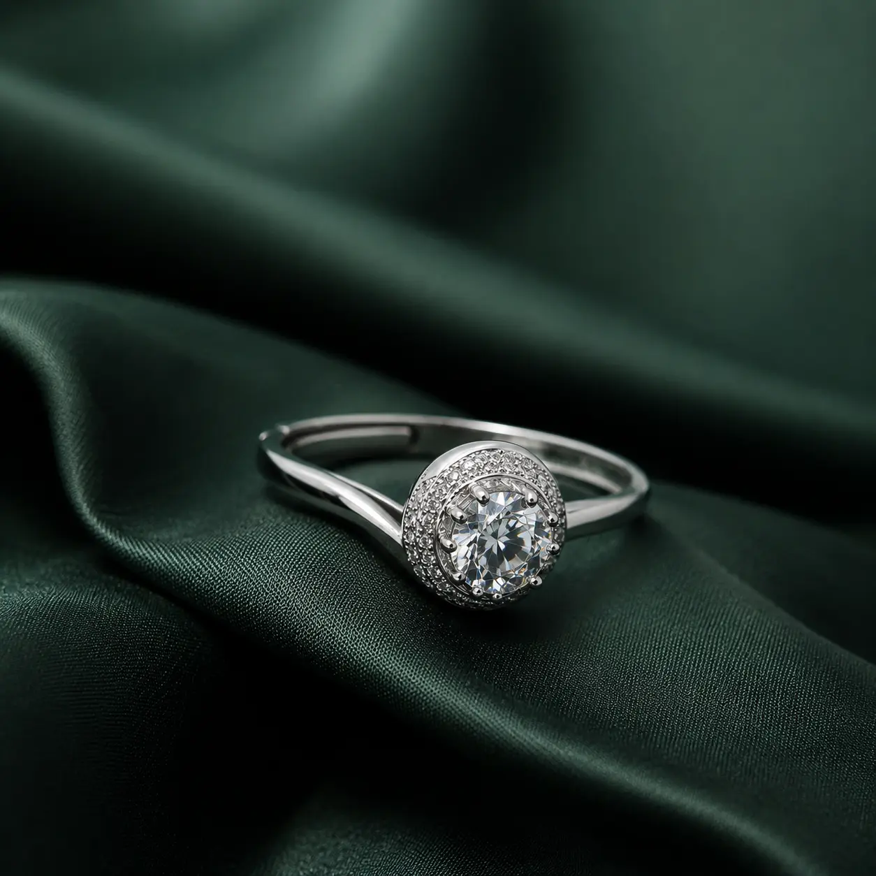 Premium Silver Adjustable Halo Solitaire Ring for Women - Image 3