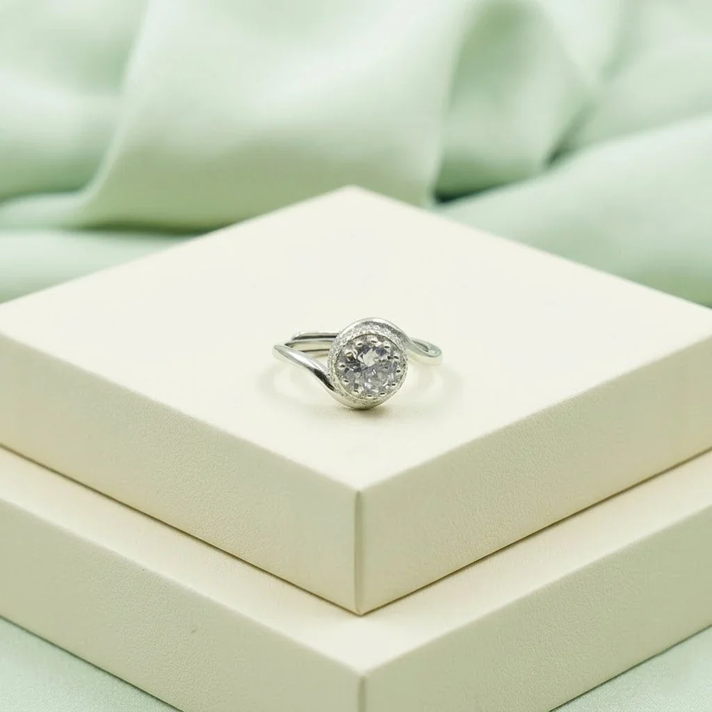 Premium Silver Adjustable Halo Solitaire Ring for Women - Image 4