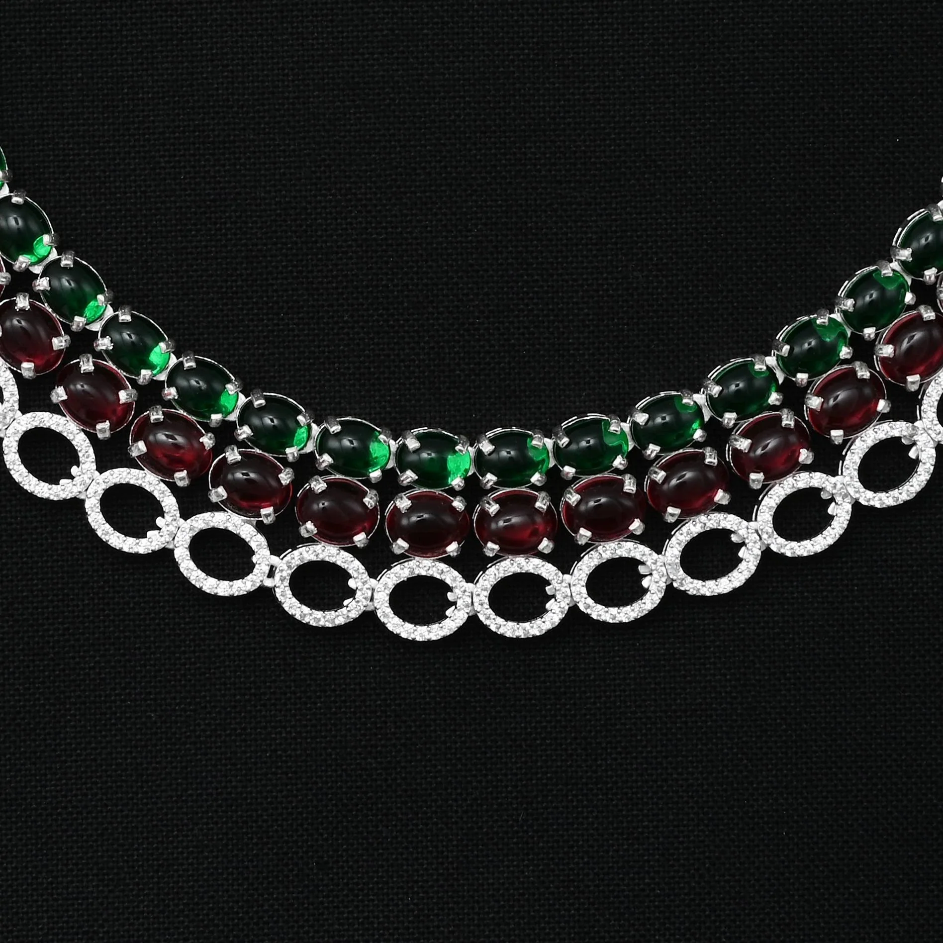 Premium Silver Bridal Jewellery Set of Gemstone Necklace And Earrings - Image 5