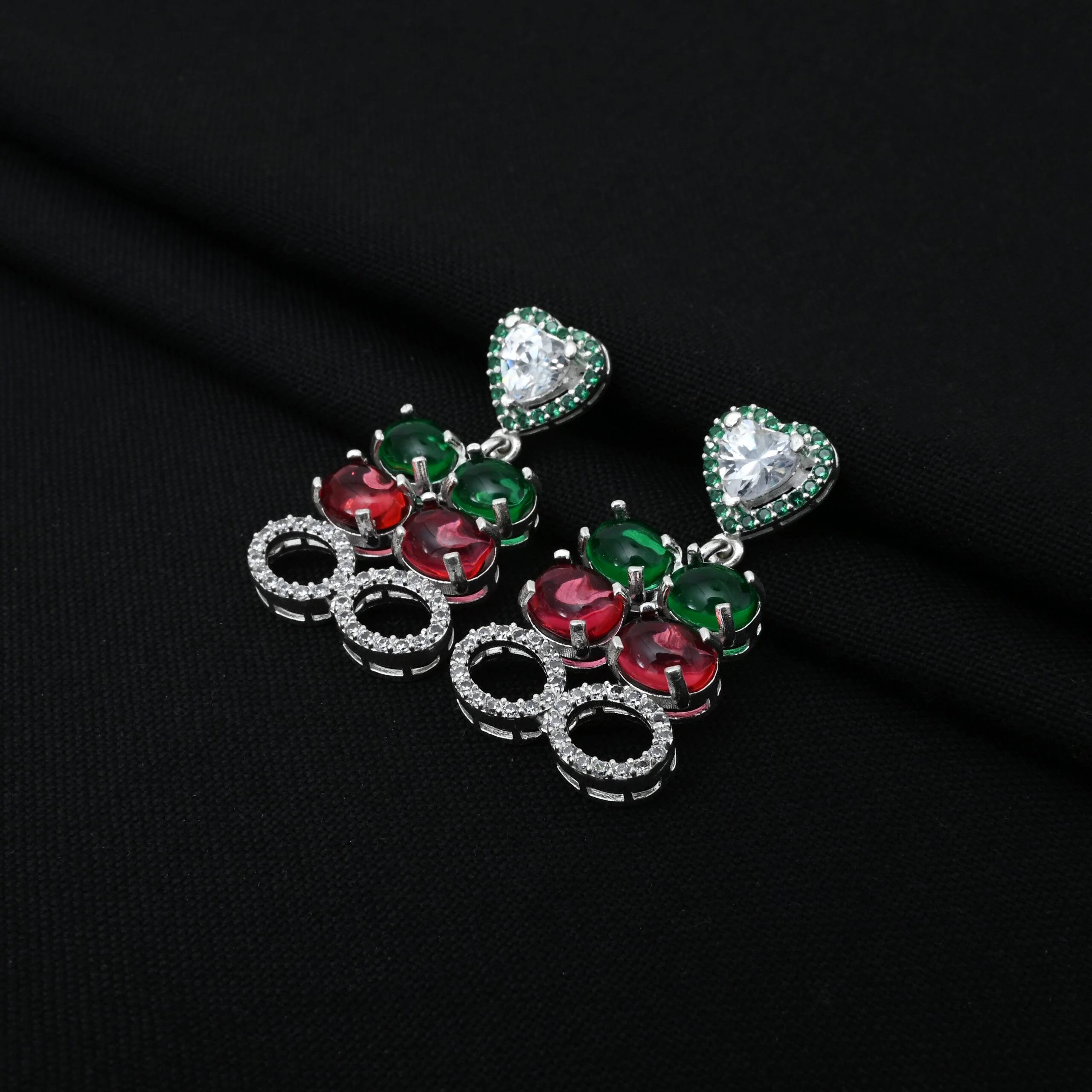 Premium Silver Bridal Jewellery Set of Gemstone Necklace And Earrings - Image 6