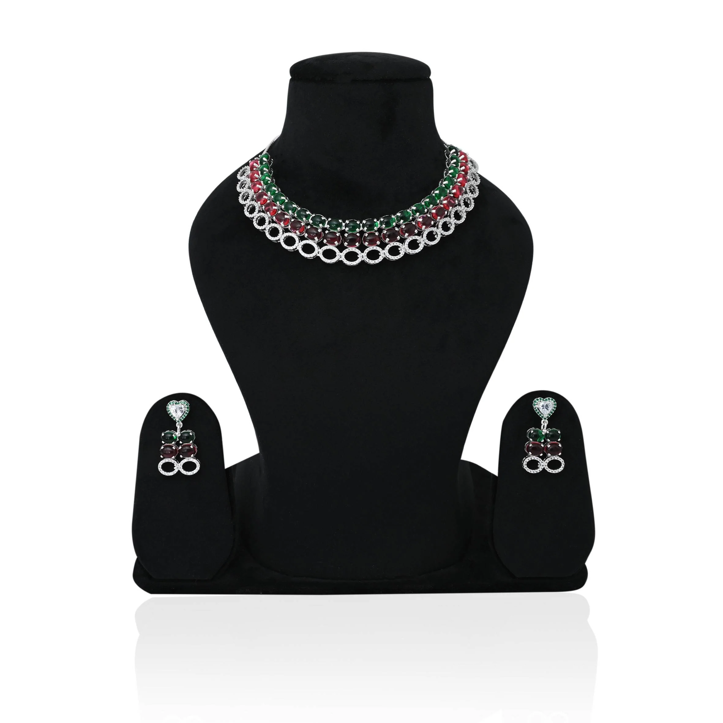 Premium Silver Bridal Jewellery Set of Gemstone Necklace And Earrings - Image 7