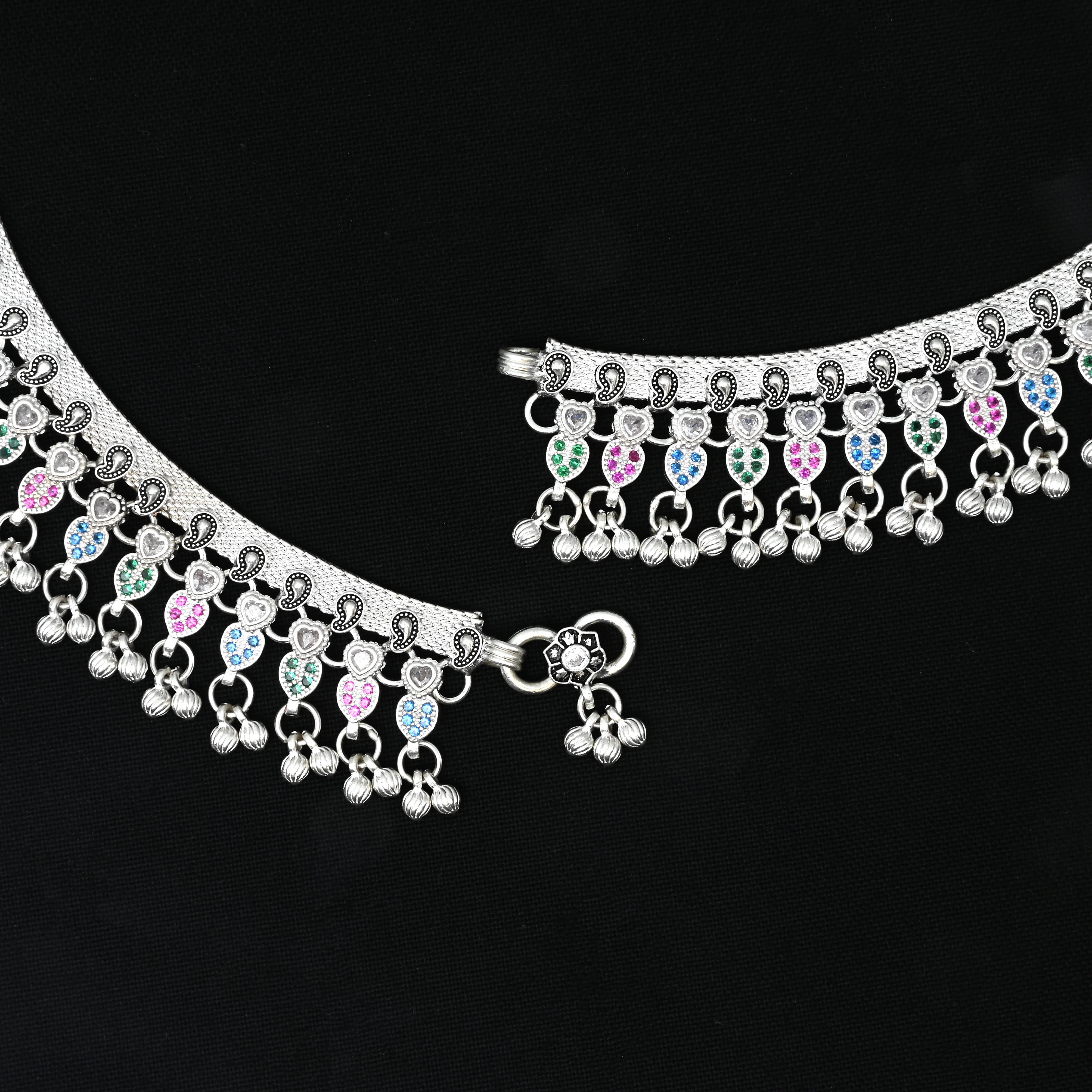 Premium Silver Payal with Heart Latkan and Ghungroo Detailing - Image 3