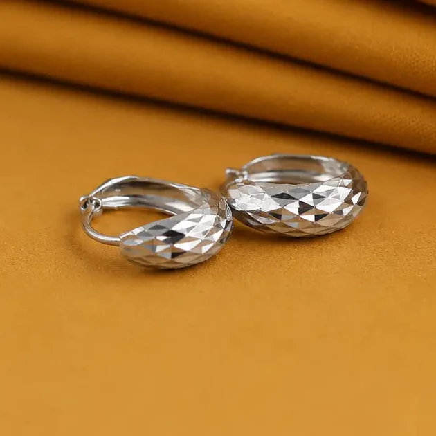 Premium Textured Silver Hoop Earrings - Image 5
