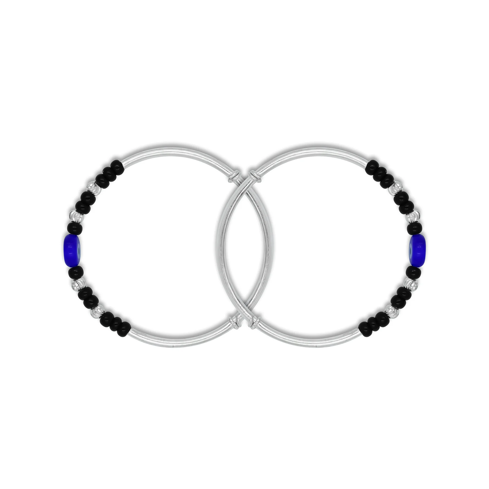 Protective Silver Baby Kada Studded with Evil Eye and Black Beads - Image 3