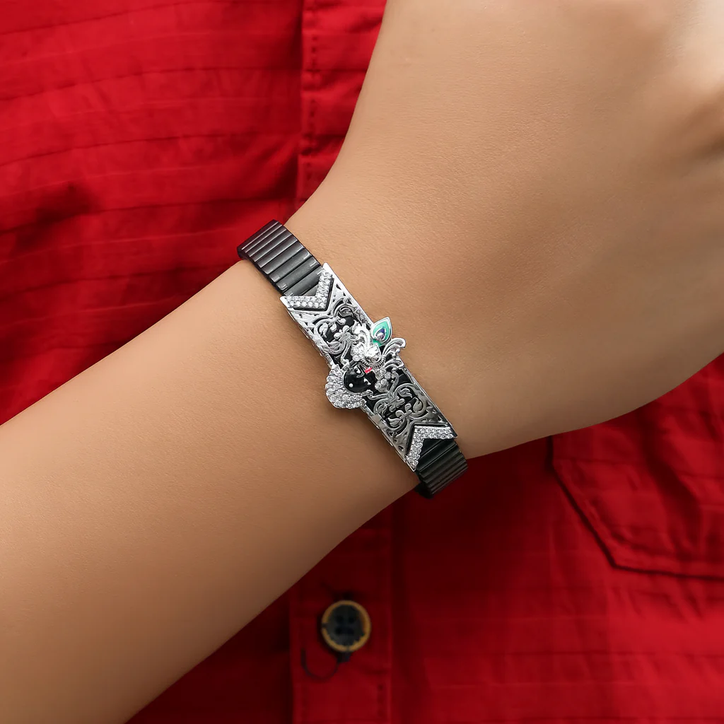 Pure Silver Krishna Design Bracelet - Image 2