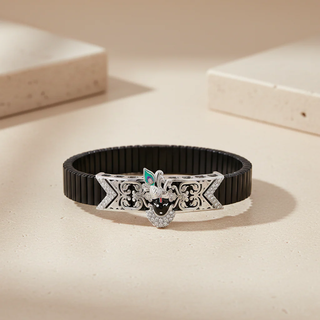 Pure Silver Krishna Design Bracelet - Image 3