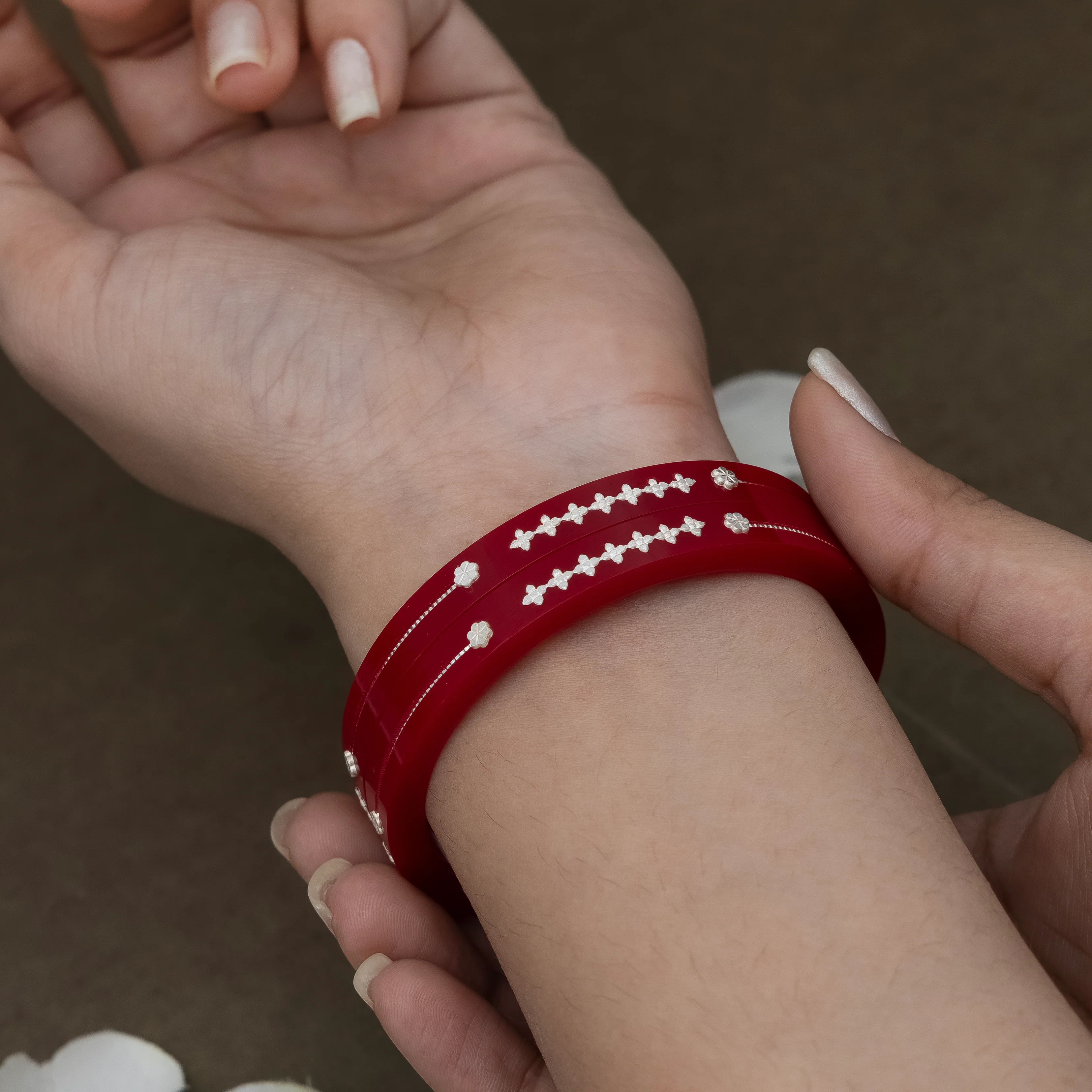 Red Glam Bangles with Silver Touch - Image 2